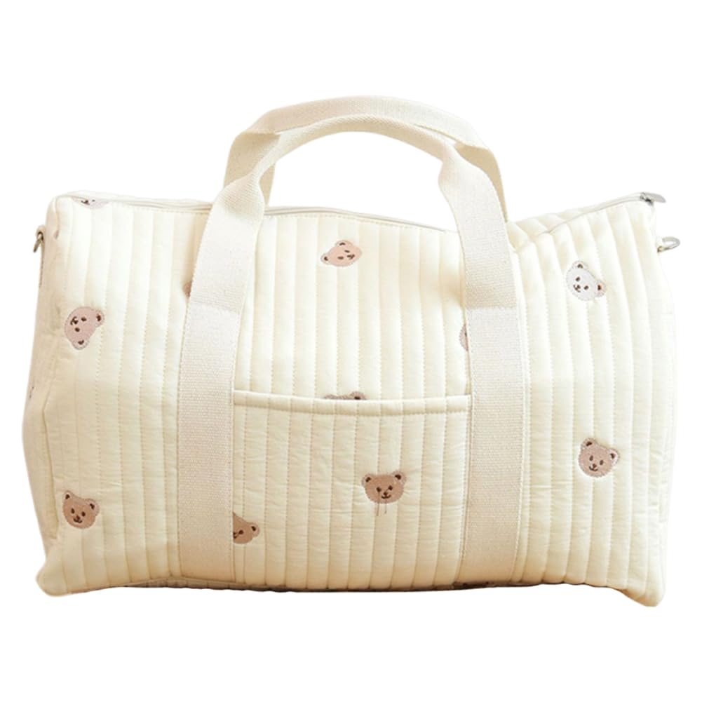 Quilted Duffle Bag for Women - Floral Print Weekender Travel Bag, Cotton Diaper Tote Bag for Gym, Beach & Overnight Trips | Cute & Spacious Carry-On Luggage