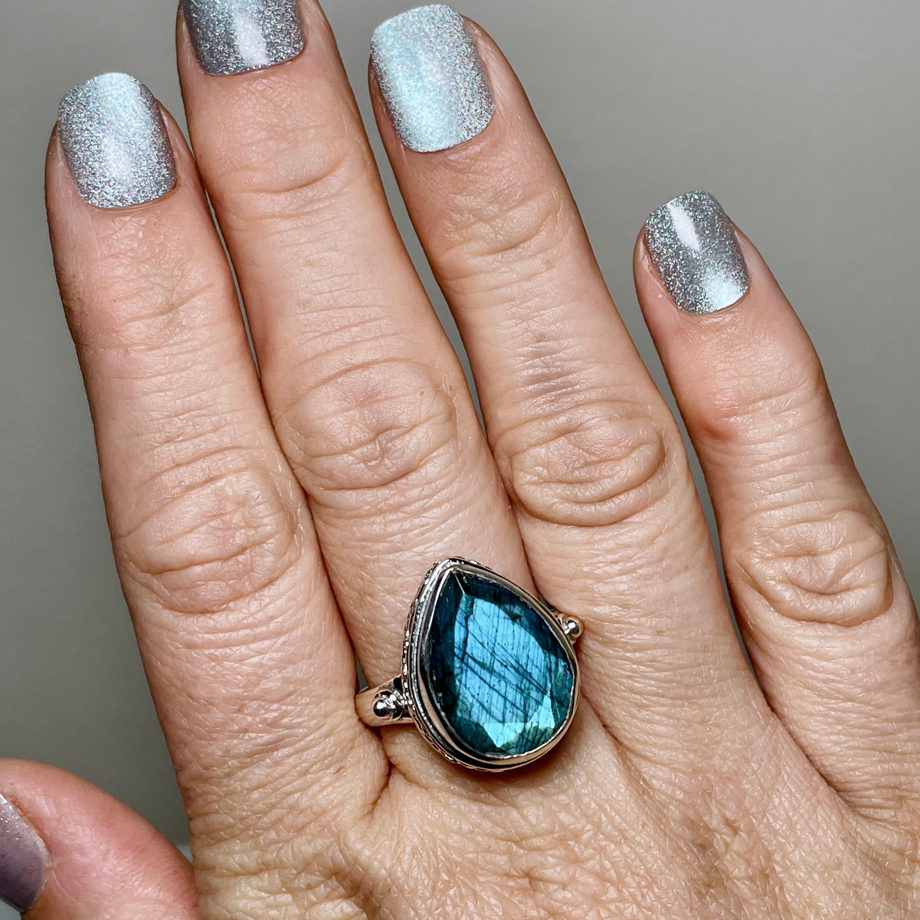Labradorite Faceted Teardrop Ring in Sterling Silver - Elegant Gemstone Jewelry for Women | Perfect for Weddings, Parties & Special Occasions