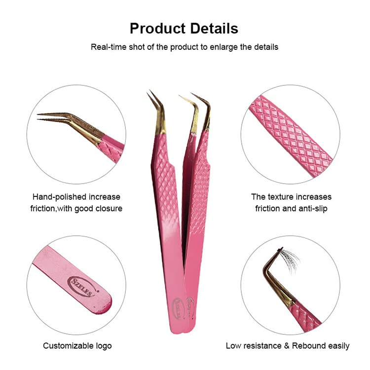 Professional Diamond Grip Eyelash Extension Tweezers Set - Isolation, Volume & Straight Tweezers for Lash Artists, Makeup & Nail Techs (Pink) - Perfect for Salon, Spa & Home Use