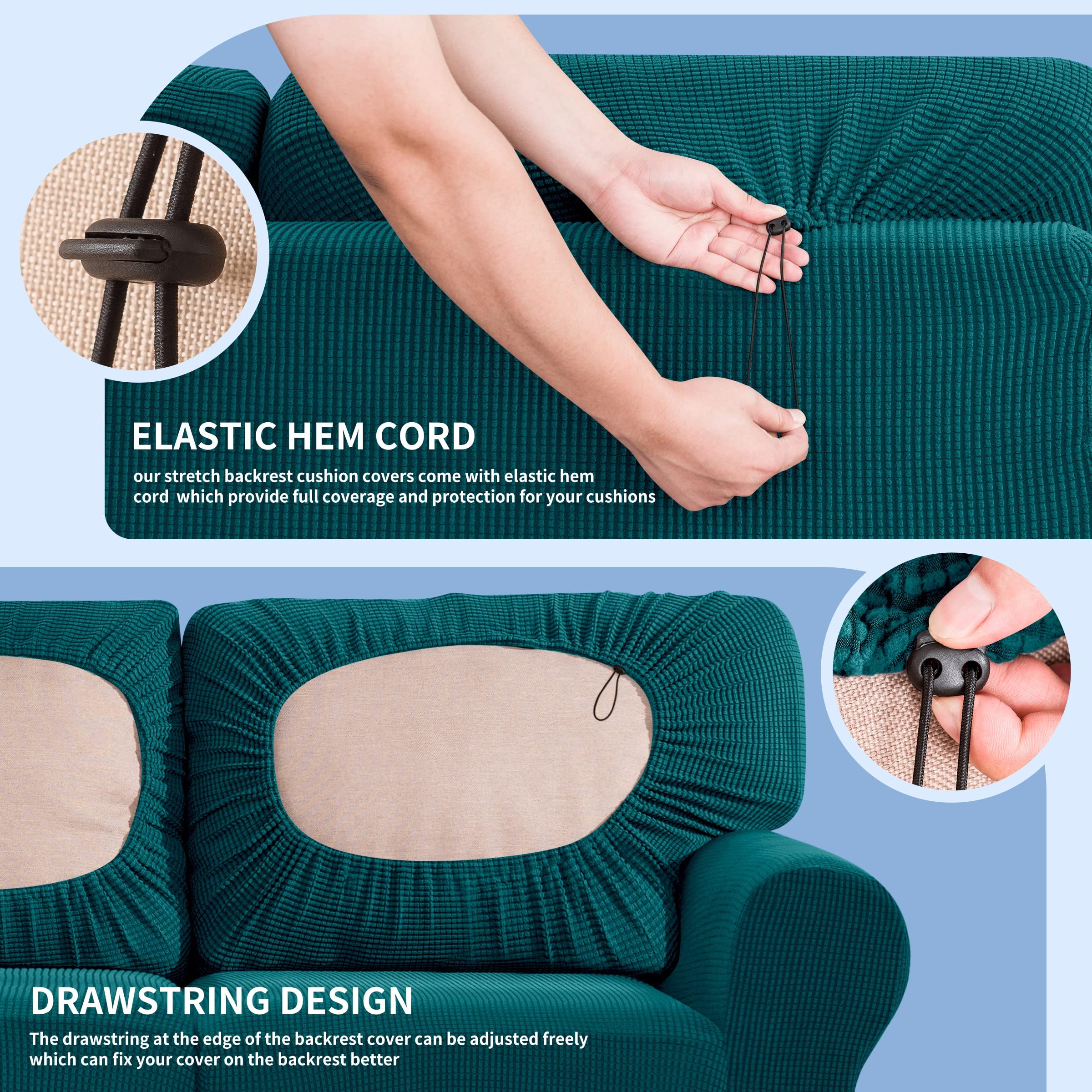 SUBRTEX 5-Piece Loveseat Cover & 7-Piece Sofa Cover Set - Stretchable Couch Slipcovers with Separate Backrest & Cushion Covers - Turquoise Living Room Furniture Protector (Medium & Large Size) - Perfect for Home Decor, Pet Protection & Furniture Refresh