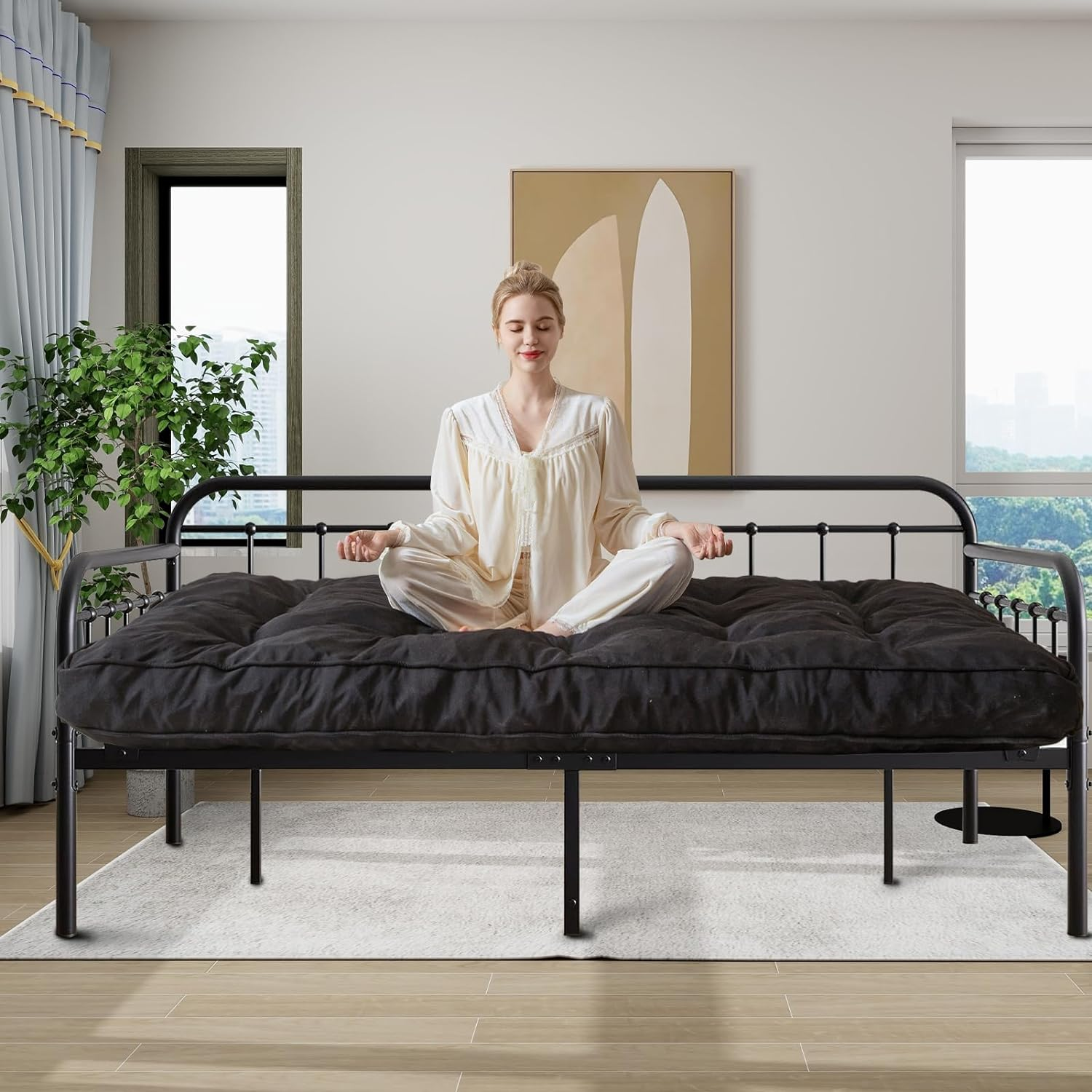 MAXYOYO 6-Inch Thick Futon Mattress with Shredded Foam Filling - Medium Firm Support for Sofa Bed & Couch (Black) | Perfect for Guest Rooms, Small Apartments & Dorm Rooms