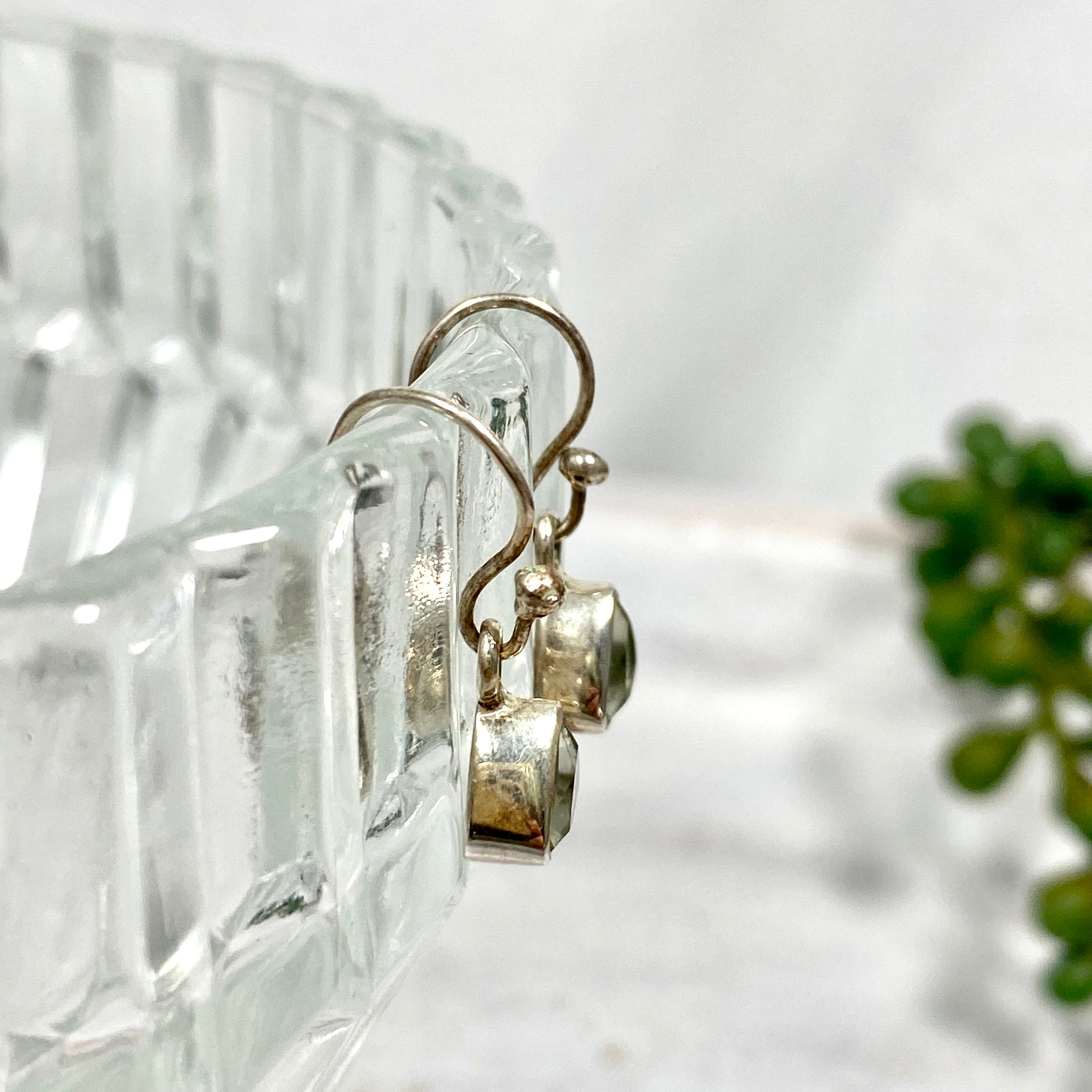 Clear Quartz Petite Triangular Faceted Earrings R2363 CQT - Elegant & Dainty Crystal Jewelry for Women, Perfect for Parties, Weddings & Everyday Wear