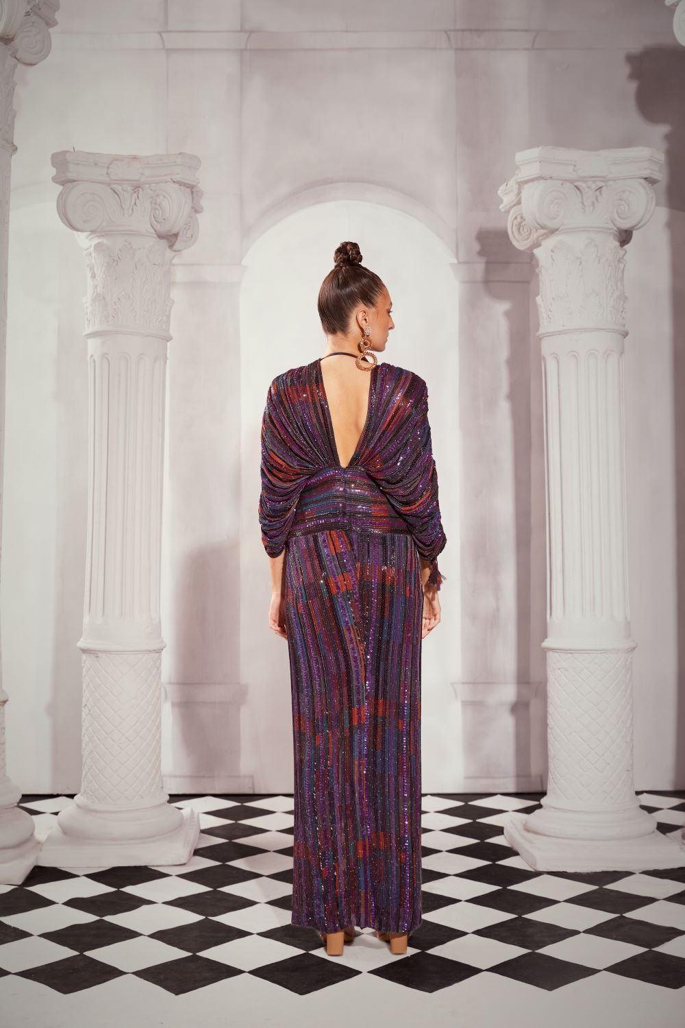 Stylish Tangerine Tile Print Embellished Slit Dress for Women - Perfect for Evening Parties, Cocktail Events & Special Occasions