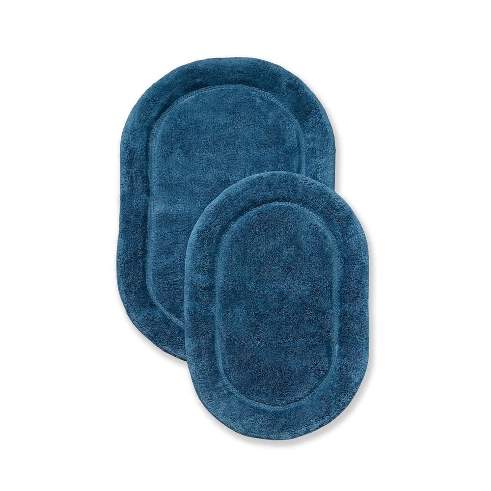Non-Slip Oval 2-Piece Bath Rug Set - Soft Absorbent Bathroom Mats for Shower, Tub & Vanity - Modern Bathroom Decor with Anti-Skid Backing for Safety