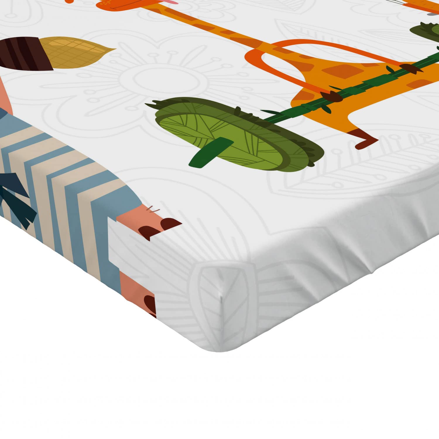 Ambesonne Fitness Fitted Sheet - Full Size Deep Pocket Bed Cover with All-Around Elastic | Pig, Rabbit & Giraffe Animal Print Design | Summer Workout Motivation | Perfect for Home Gym, Yoga Studio & Fitness Enthusiasts