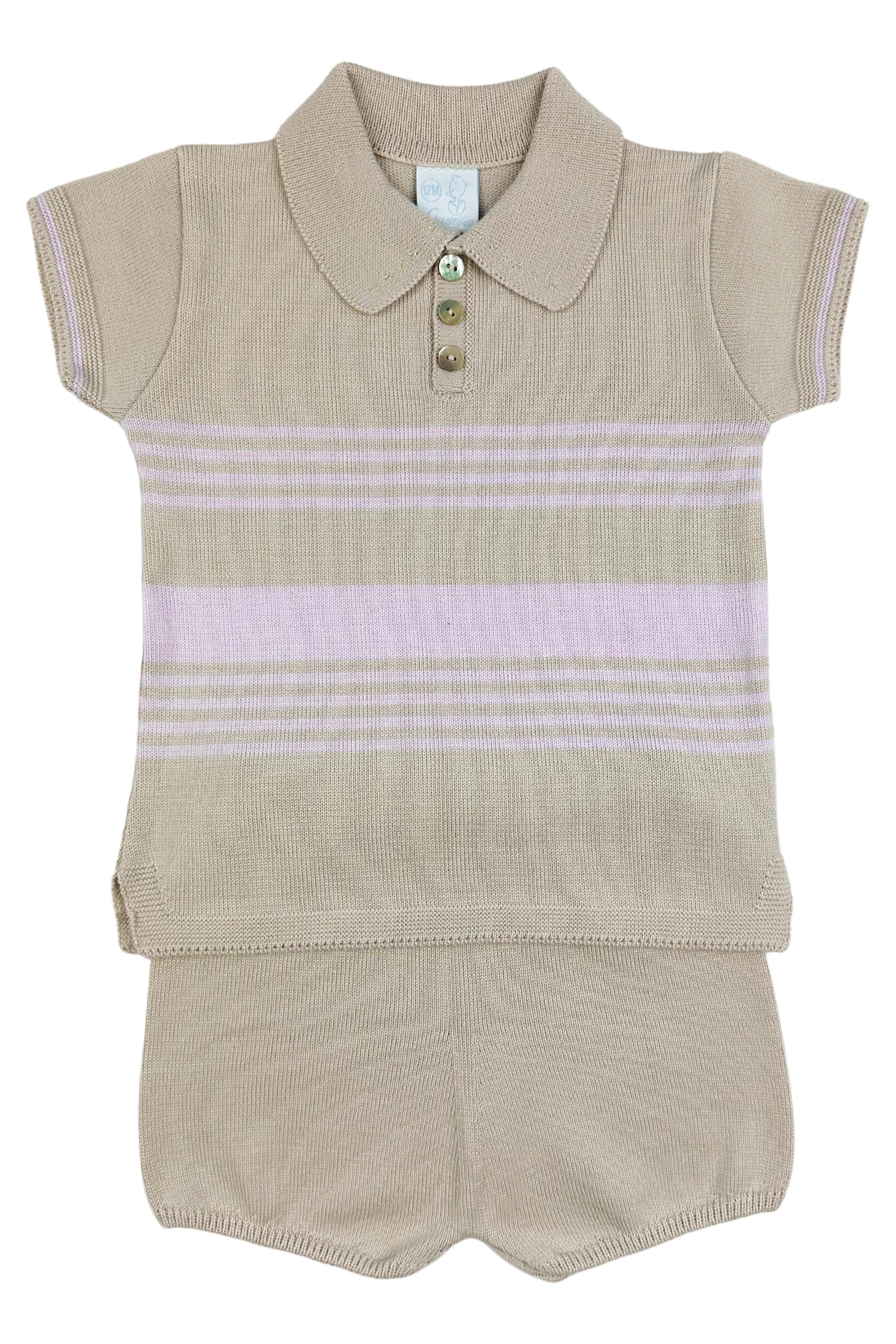 Timmy Stone & Lilac Stripe Knit Top & Shorts Set - Women's Casual Summer Outfit for Beach, Vacation & Daily Wear
