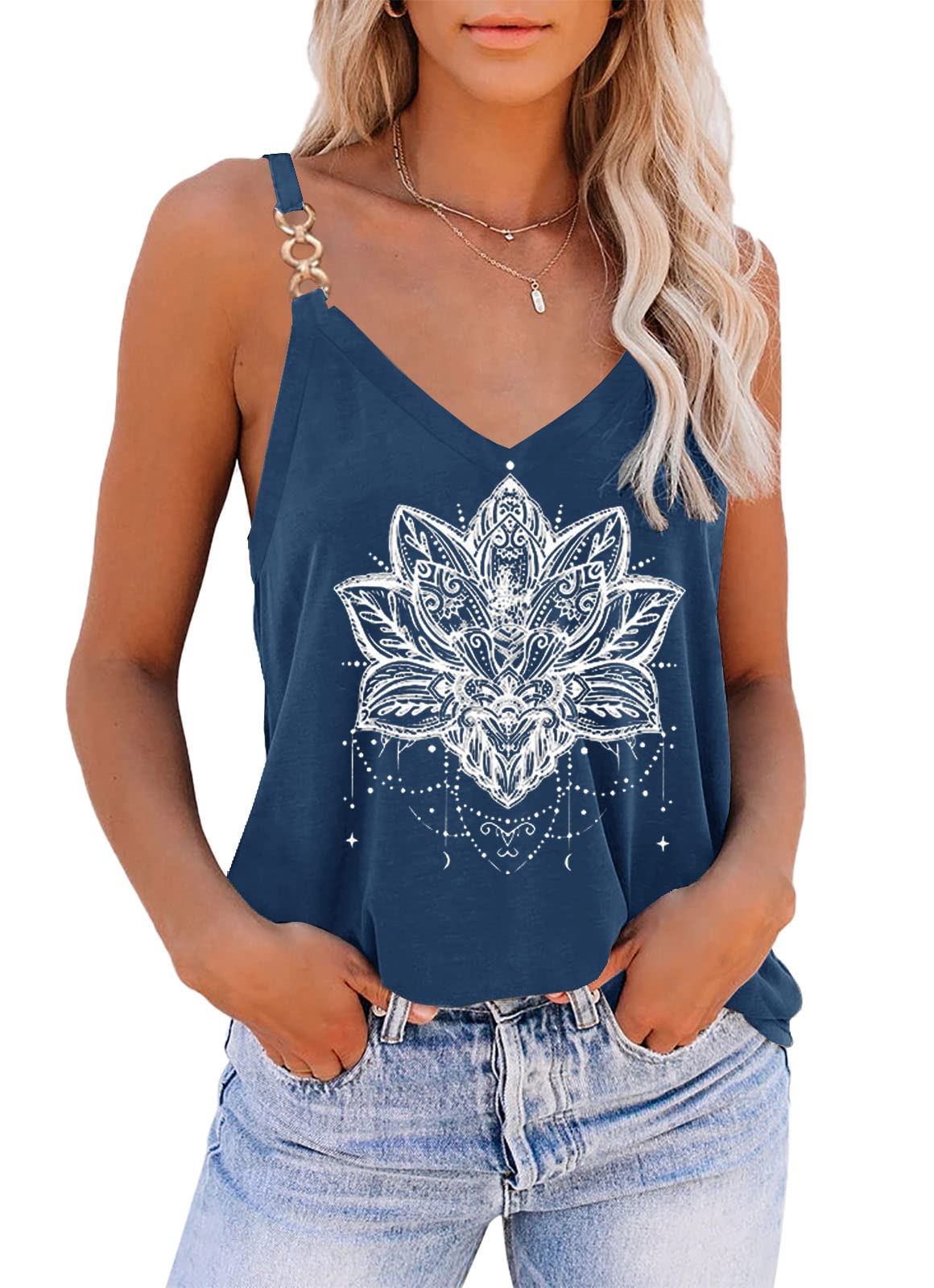 Trendy Floral Print V-Neck Tank Top for Women - Summer Fashion Tops, Cute & Flattering Casual Wear for Beach, Outing, and Daily Outfits