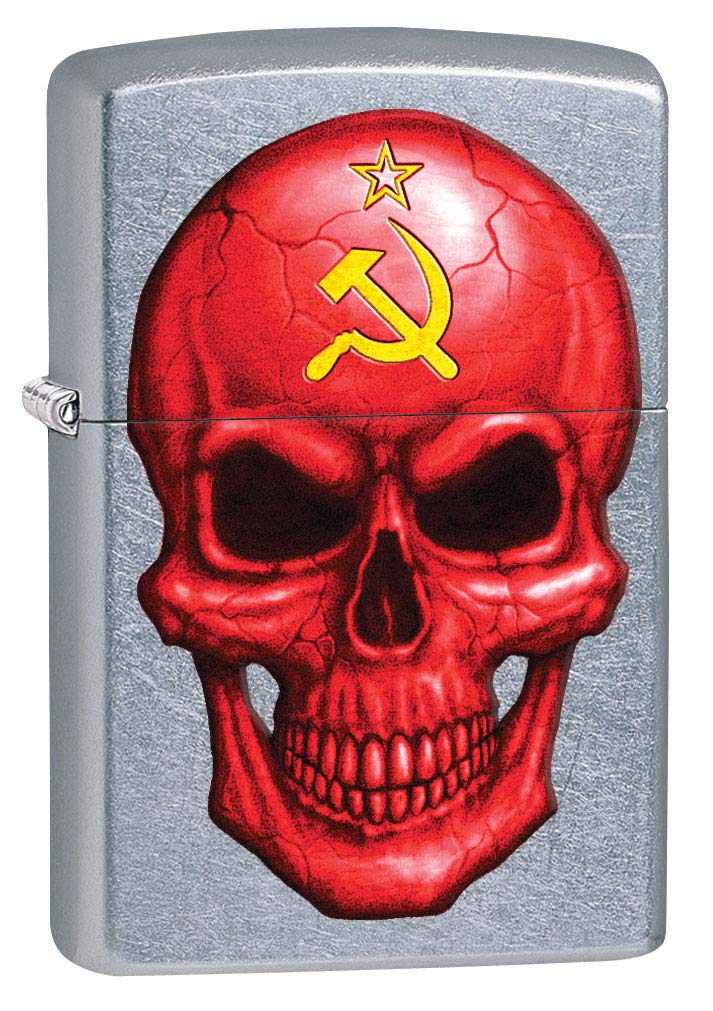 Zippo Lighter Skull with Hammer and Sickle Street Chrome 80490 - Vintage Windproof Metal Lighter for Smoking, Camping & Collectors - Perfect for Outdoor Adventures, Gifts & Everyday Carry