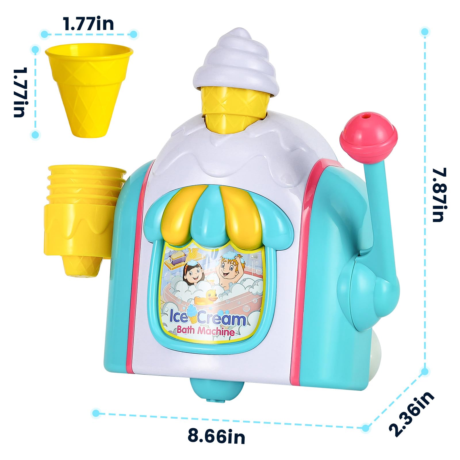 Best Baby Bath Toys for Toddlers 1-4 Years - Ice Cream Bubble Machine with Hooks, Fun Shower & Bathtub Toys for Kids 6-18 Months - Perfect for Sensory Play & Bath Time Fun
