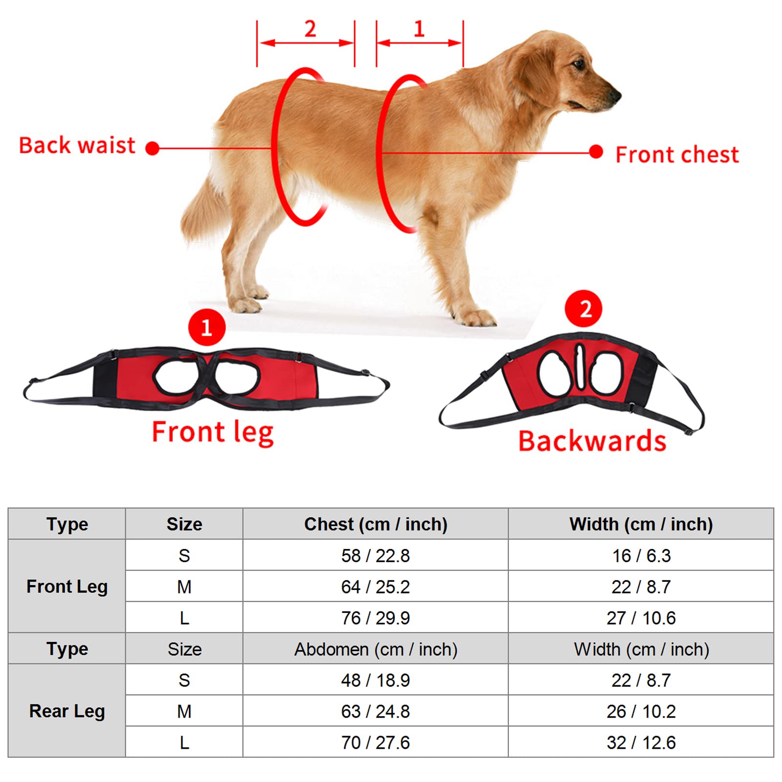 Oumefar Dog Lift Harness - Adjustable Pet Support Sling for Large & Medium Dogs - Front & Back Support Vest for Walking Aid, Mobility Assistance, Post-Surgery Recovery - Perfect for Elderly, Injured or Disabled Dogs