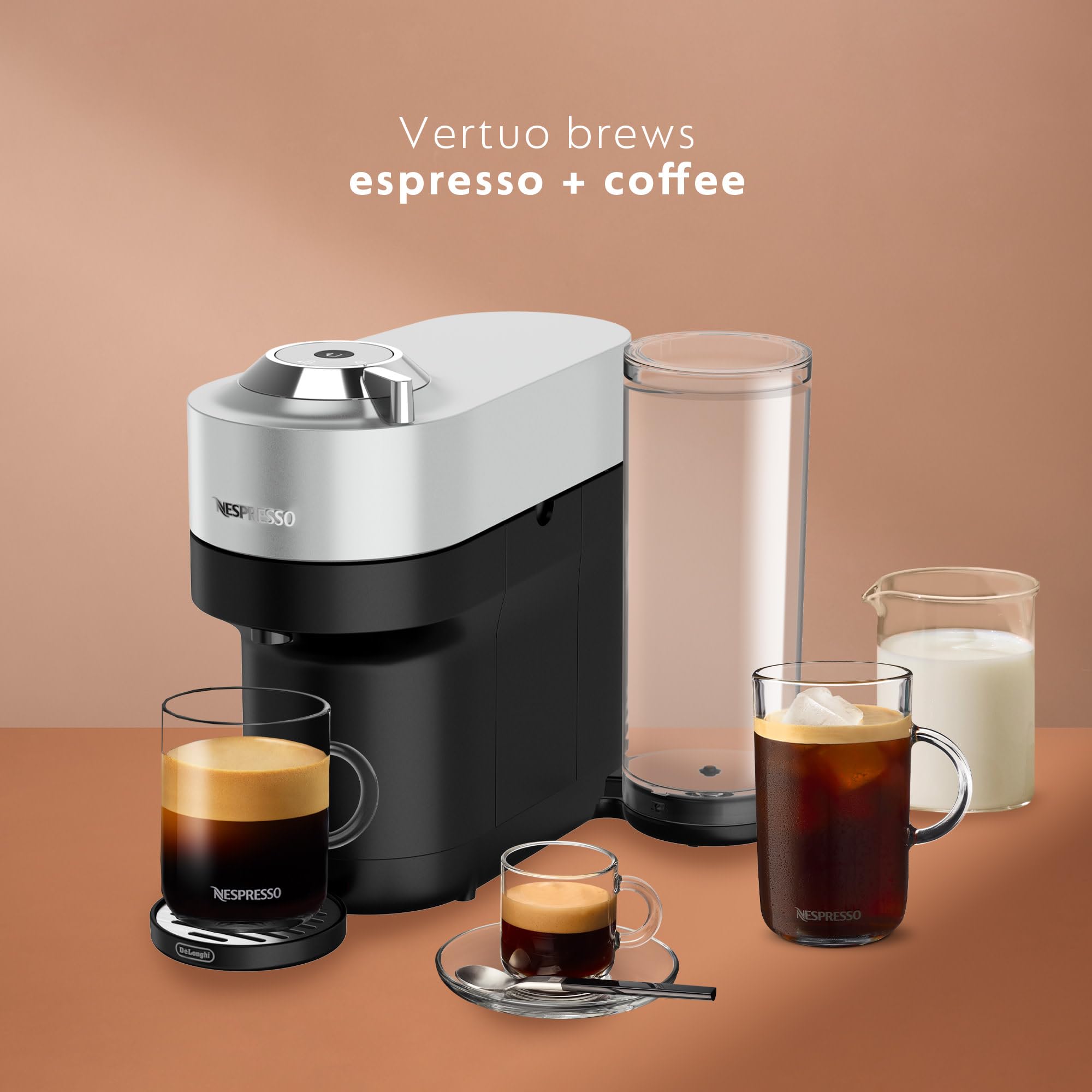 De'Longhi Nespresso Vertuo Pop+ Deluxe Coffee & Espresso Maker Machine - 120V, Silver | Perfect for Home, Office & Small Spaces | Brews Coffee, Espresso & Lungo