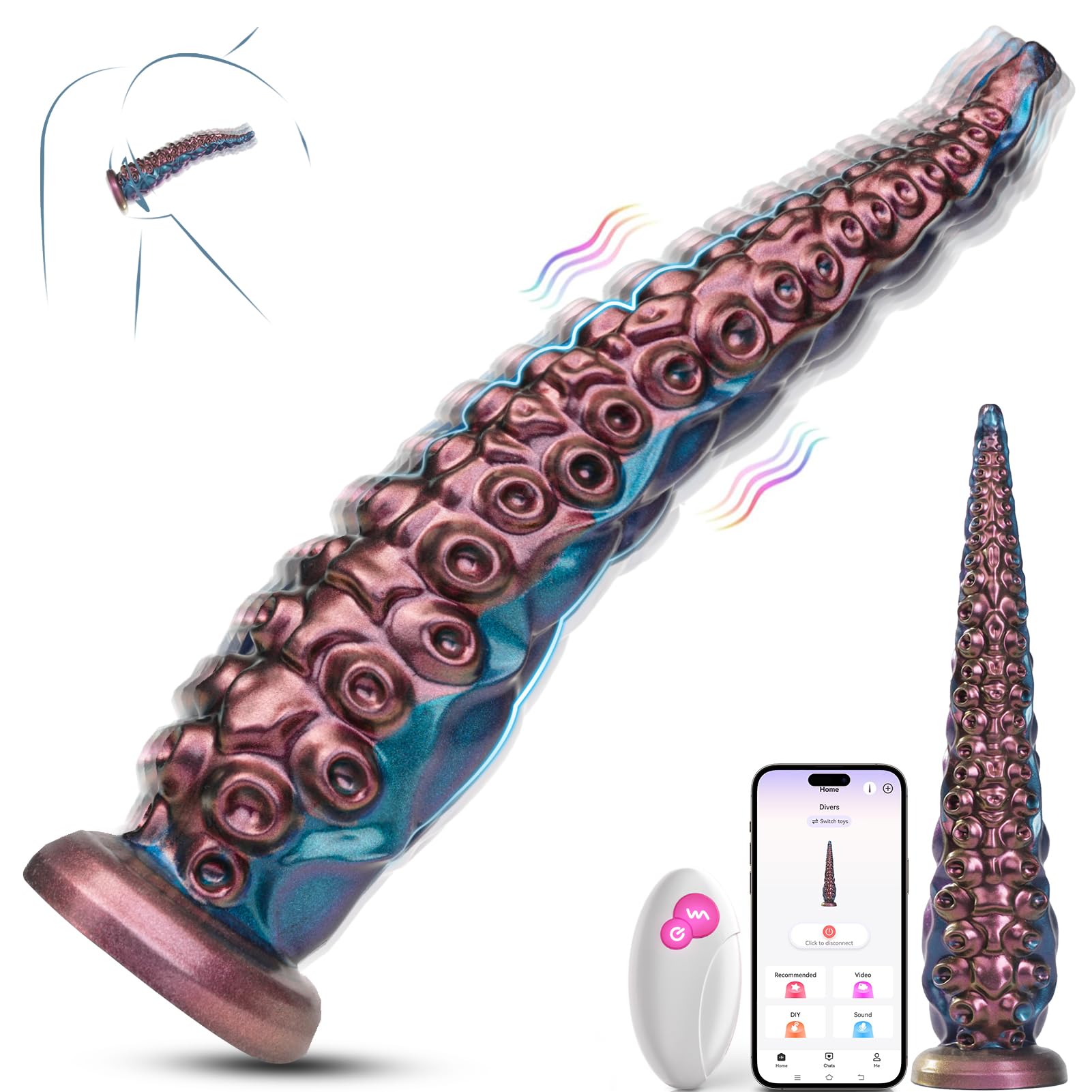 COKARAGE 14.6'' Monster Tentacle Vibrator Dildo - Remote Control & App Enabled, Multi-Speed Vibrations, Suction Cup Base for G-Spot & Anal Stimulation | Fantasy Adult Sex Toy for Couples & Solo Play | Perfect for Roleplay, BDSM & Sensory Exploration