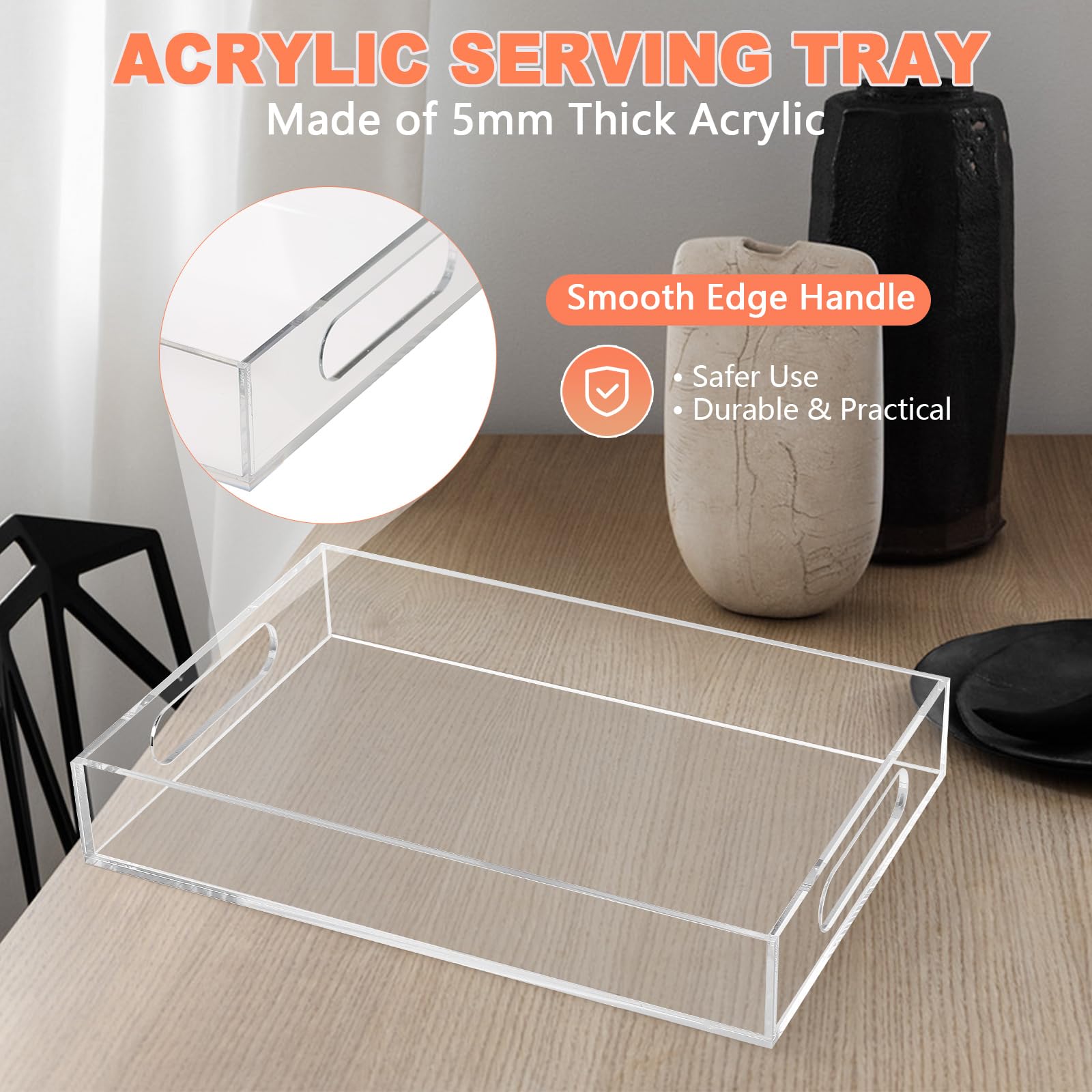 MYFULLY Clear Acrylic Serving Tray with Handles - 8