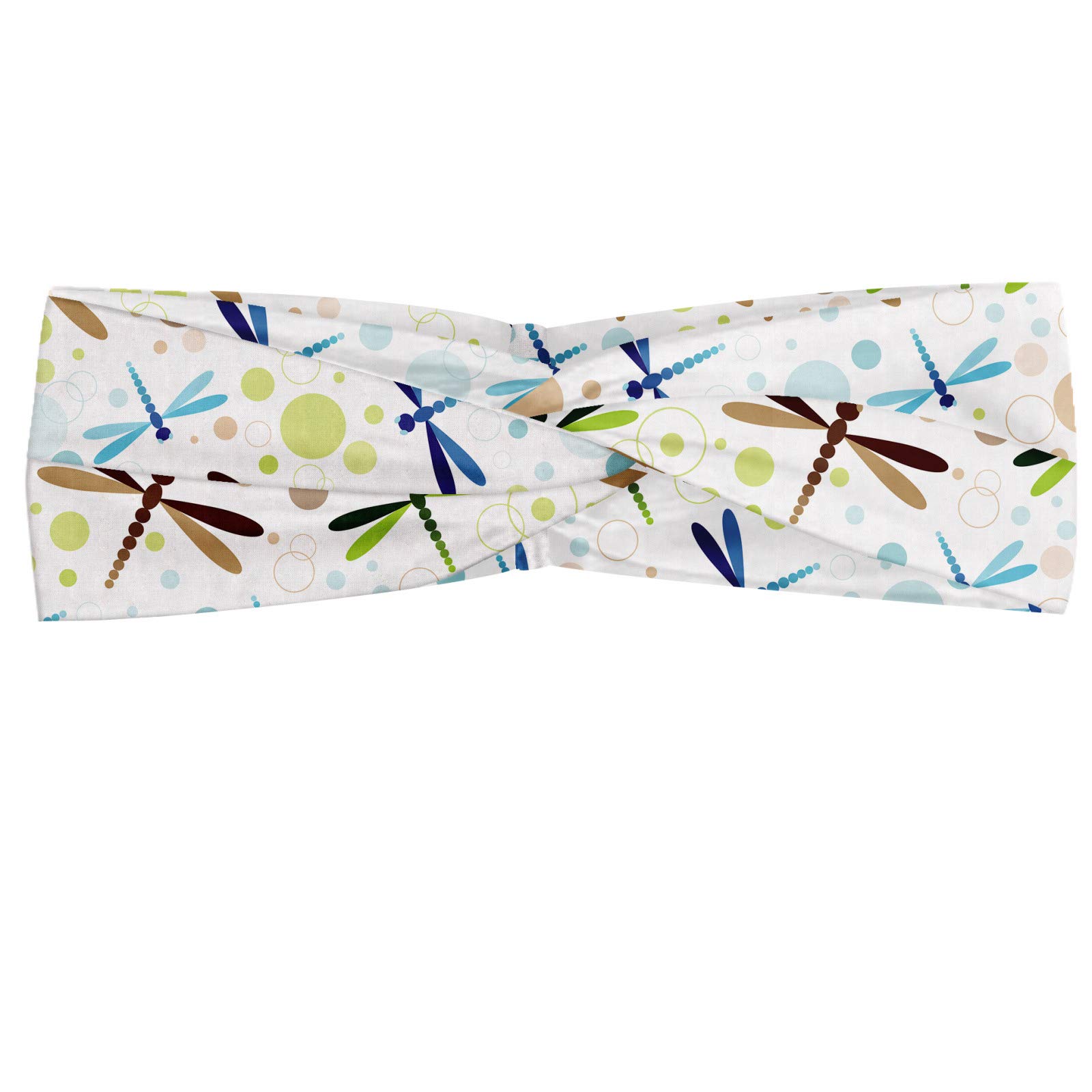ABAKUHAUS Women's Dragonfly Headband - Colorful Flying Dragonflies with Bubbles Print, Soft Elastic Bandana for Sports, Yoga, Running & Everyday Wear | Breathable Hair Accessory for Women & Girls