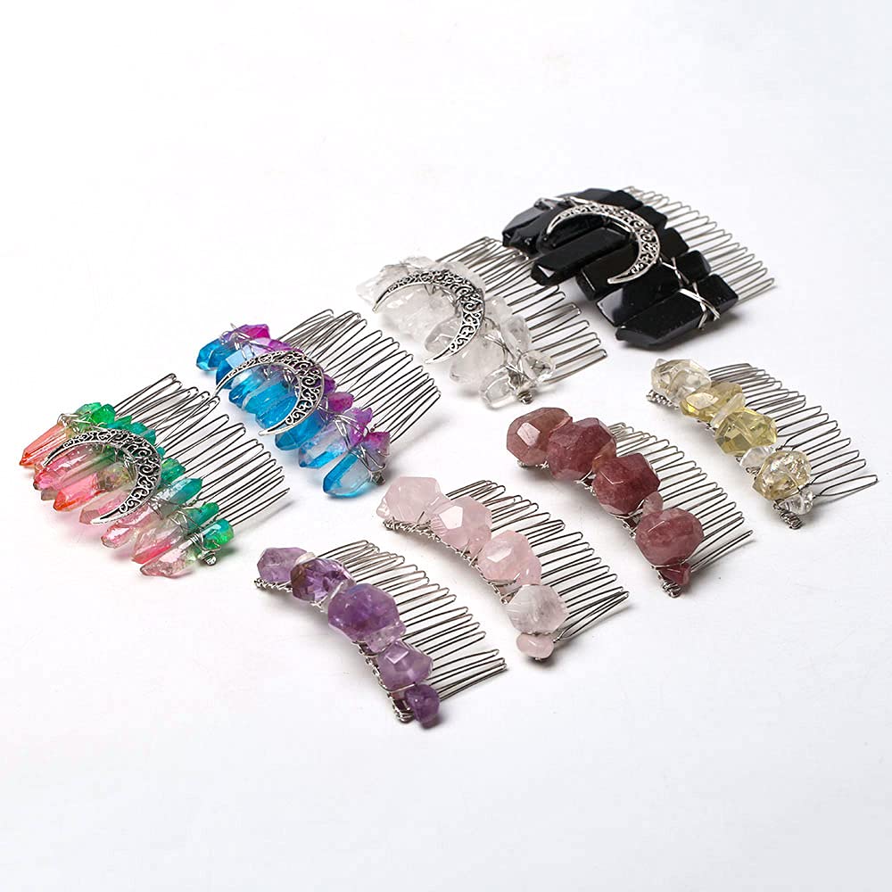 Natural Crystal Hair Comb for Women - Aura Amethyst & Blue Bridal Wedding Headpiece, Hairpin & Hair Clip for Side Styling | Perfect for Weddings, Prom & Special Occasions