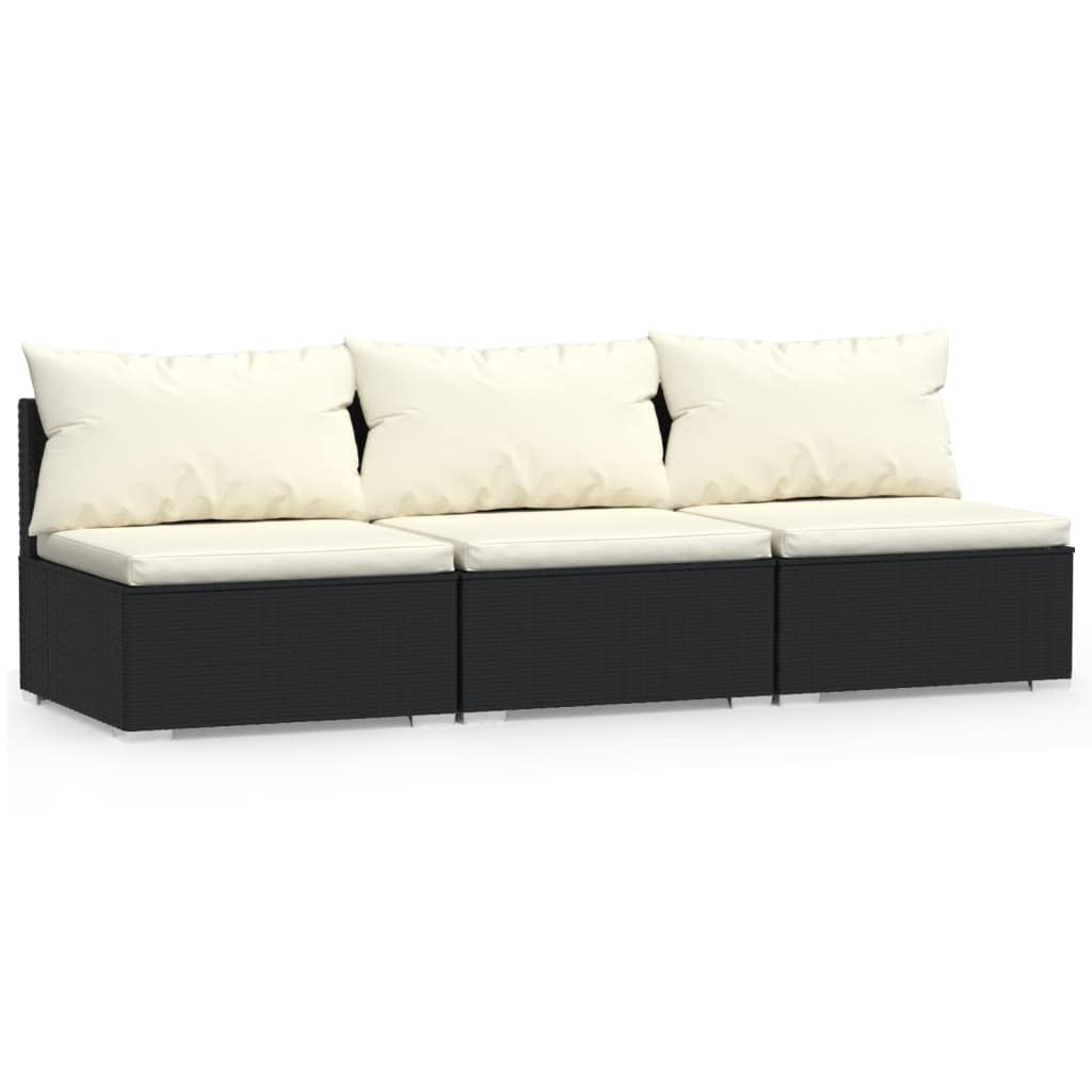 vidaXL 3-Seater Patio Sofa Set - Outdoor Sectional Couch with Cushions & Pillows - Black Poly Rattan Furniture for Garden, Backyard, Balcony, Lawn - Perfect for Relaxing, Entertaining Guests, and Outdoor Lounging
