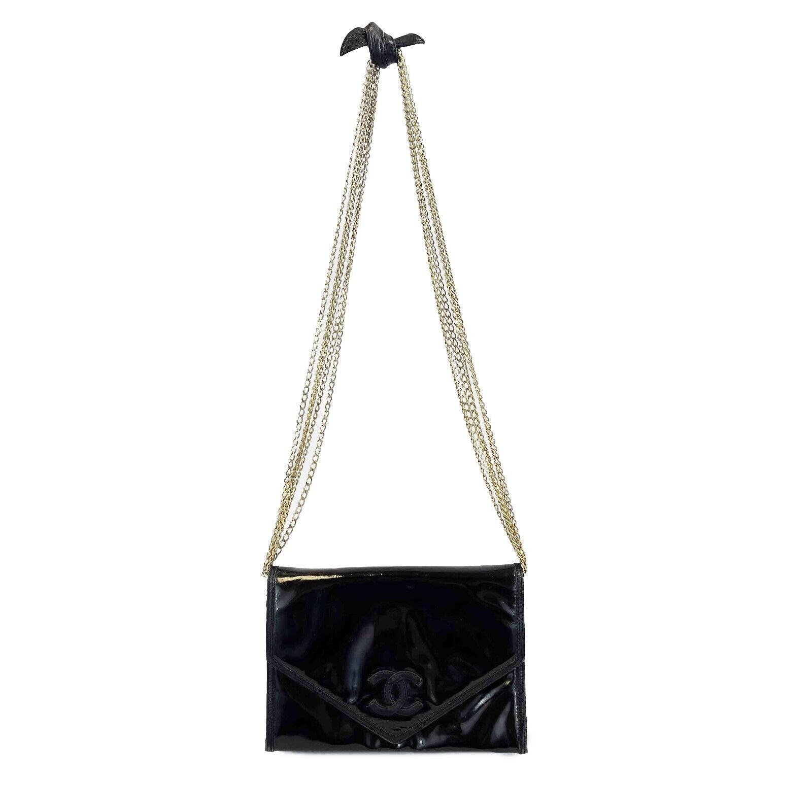 Vintage CHANEL Multi Chain CC Black Envelope Crossbody Bag - Rare Designer Handbag for Women, Evening Parties & Luxury Fashion Accessories