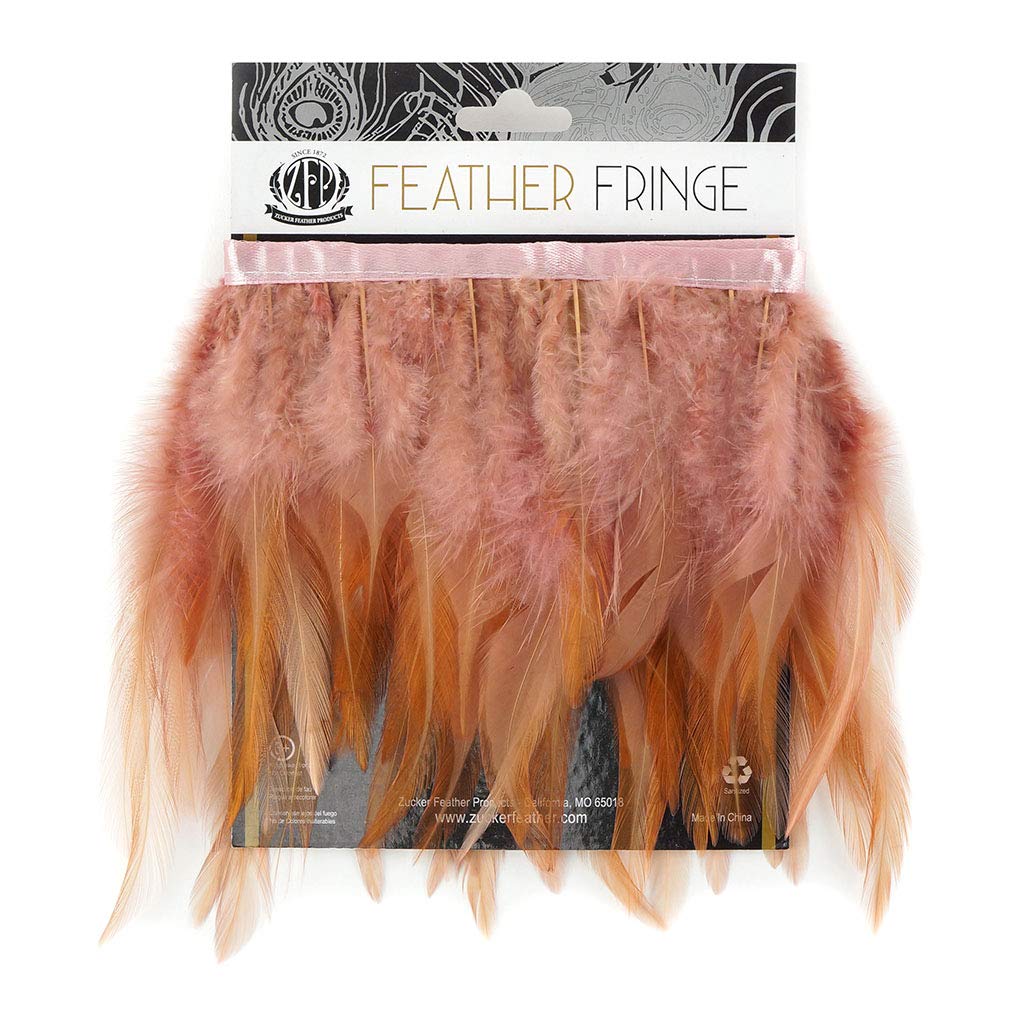 ZUCKER Rooster Saddle Feather Fringe Trim - 1 Yard Rose Color for Costume Sewing, DIY Crafts, Bohemian Decor - Perfect for Halloween Costumes, Flapper Dresses, and Home Decoration Projects