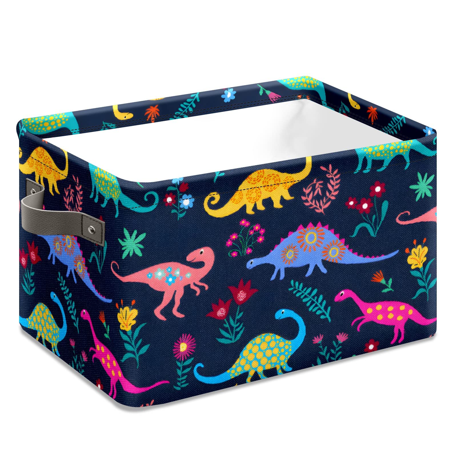 Durable Collapsible Storage Bins 10x14x8 Inch - Waterproof Closet Organizer & Toy Box with Handle for Home, Bedroom, Kids Room - Perfect for Toys, Clothes, Blankets & Holiday Gifts (Dinosaur Design)
