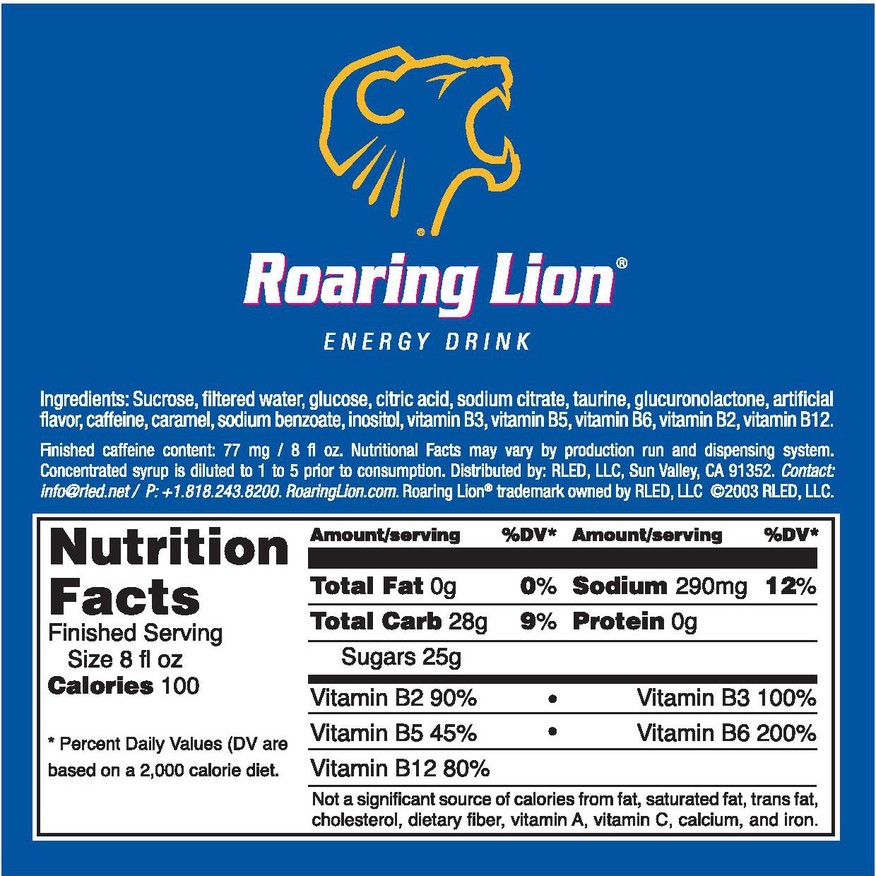 Roaring Lion Energy Drink Syrup Concentrate (1 Gallon Bag-in-Box) - Makes 6 Gallons - Compatible with Bar Guns, Soda Fountains & Home Beverage Dispensers - Perfect for Restaurants, Bars, Cafes & Home Use