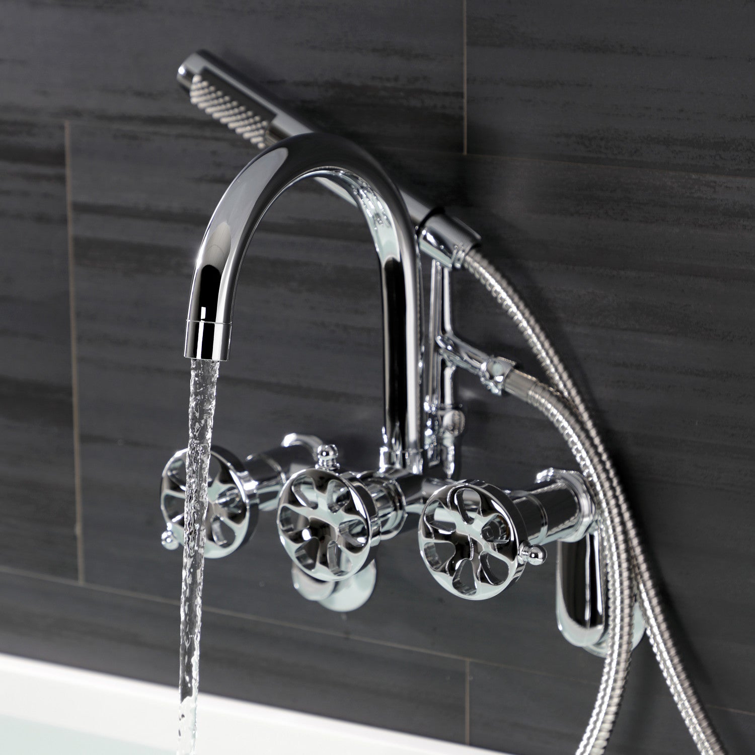 Belknap AE8151RX 3-Handle 2-Hole Wall Mount Clawfoot Bathtub Faucet with Hand Shower, Polished Chrome - Vintage Style Tub Fixture for Bathroom Remodel & Luxury Spa Experience