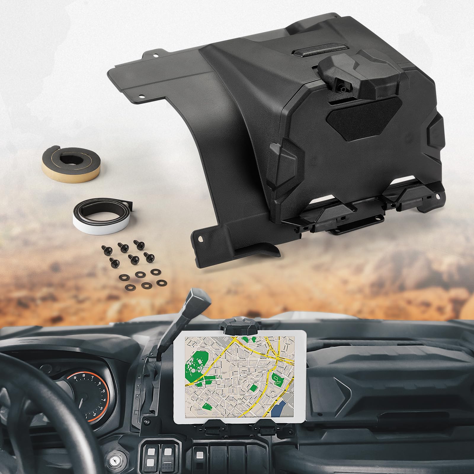 KEMIMOTO Universal Electronic Device Holder with Storage - Phone & Tablet Mount Dashboard Organizer Box for Can-Am Defender 2016-2024 | Car Accessories for Off-Road & Work Trucks