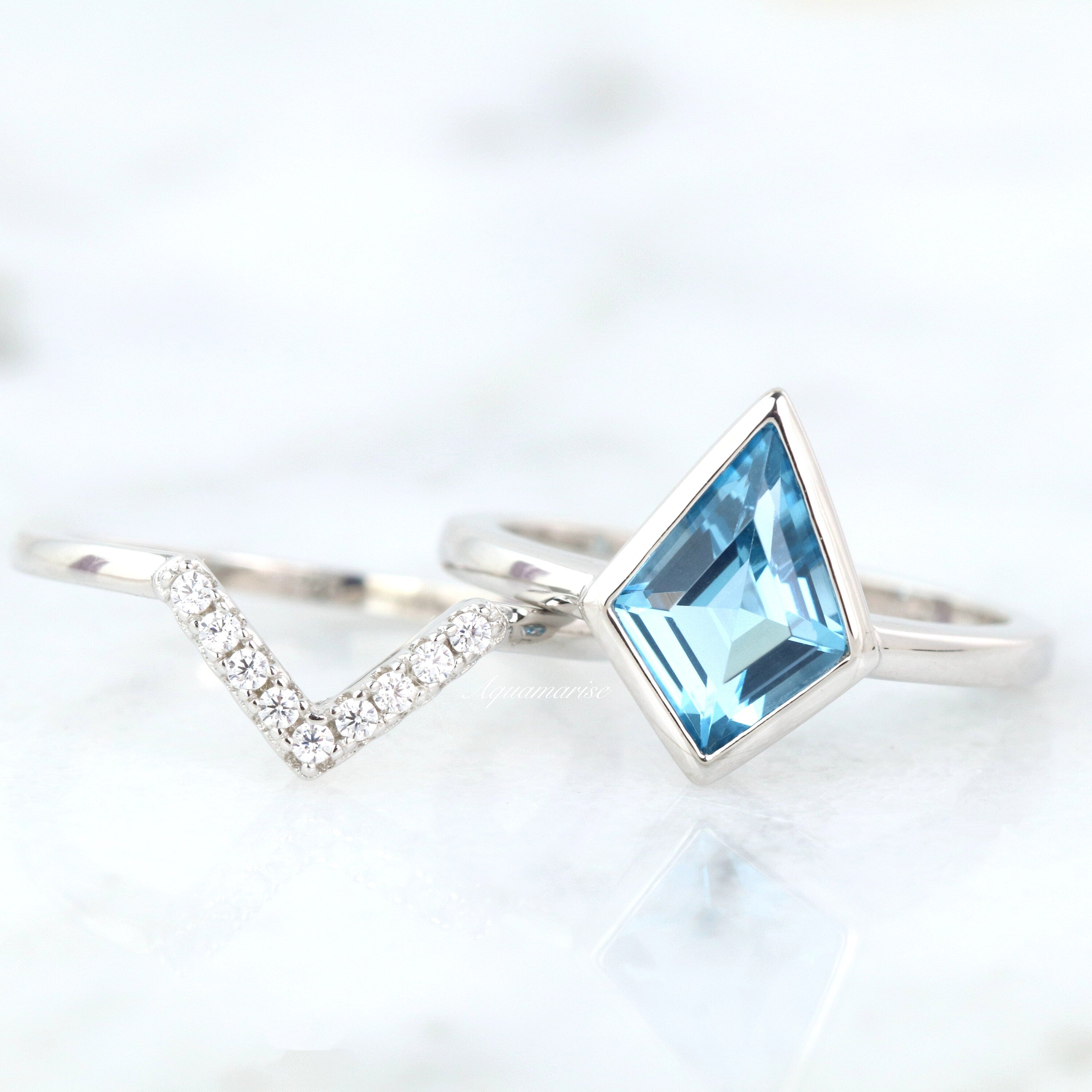 Swiss Blue Topaz Sterling Silver Ring Set for Women | Elegant Kite Design Jewelry Gift for Birthday, Anniversary & Special Occasions