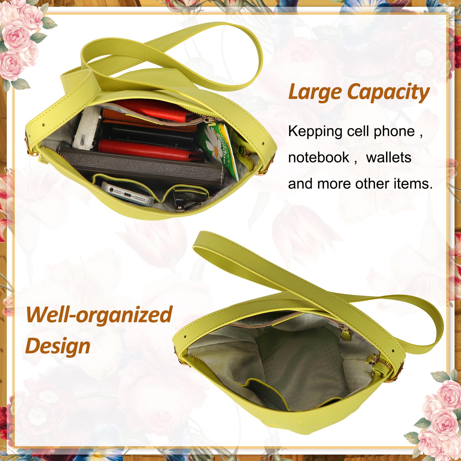 Stylish Women's Small Leather Crossbody Shoulder Bag - Fashion Satchel Purse & Hobo Handbag in Yellow | Perfect for Everyday Use, Travel & Casual Outings