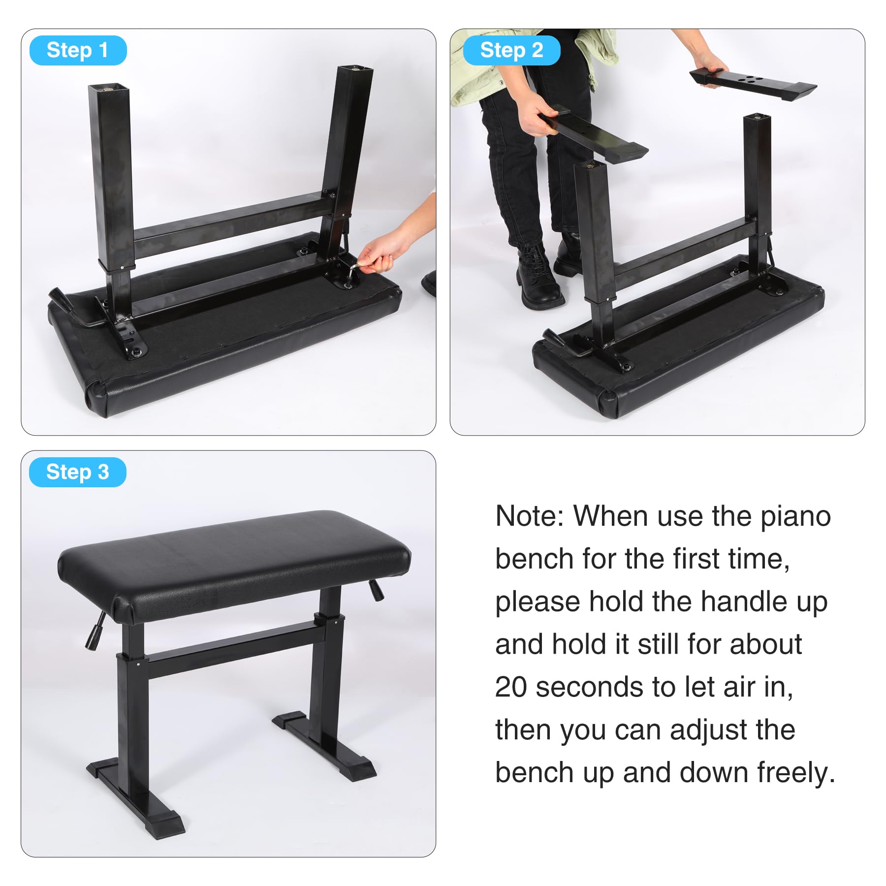 Height Adjustable Hydraulic Piano Bench - 39in Heavy Duty Keyboard Stool with PU Leather Cushion for Piano & Keyboard Stands | Perfect for Home Studios, Music Classrooms & Professional Performances (Black)
