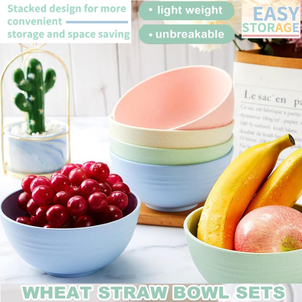 Unbreakable 24 oz Wheat Straw Cereal Bowls Set - BPA Free, Eco-Friendly, Dishwasher & Microwave Safe - Perfect for Kids, Soup, Salad, Rice, Oatmeal & Desserts - Ideal for Family Meals, Picnics & Dorm Use