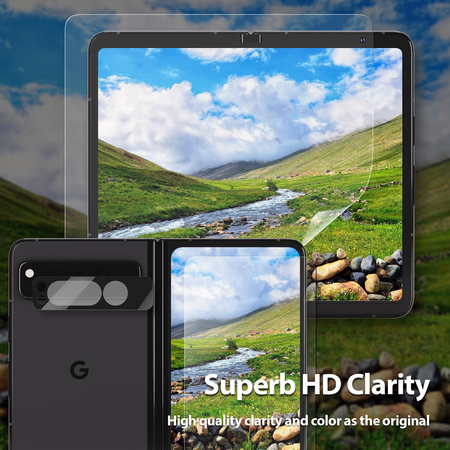 Whitestone Dome Glass Screen Protector for Google Pixel Fold - 2+2+2 Pack (Front, Back & Camera Lens) - Premium Tempered Glass with Easy Installation Kit - Perfect for Work, Travel & Everyday Protection