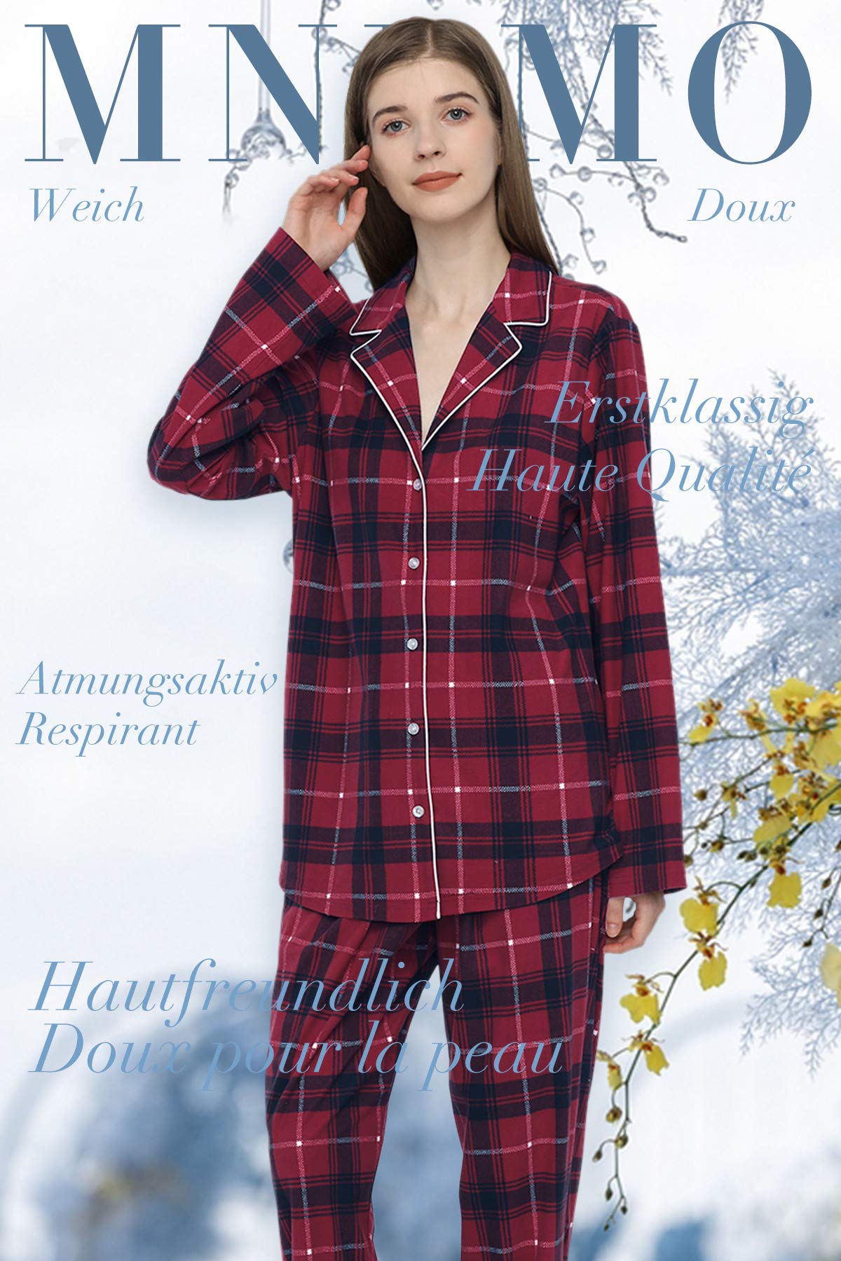 Mnemo Women's Christmas Pajama Set - Plaid Long Sleeve Top & Pants Lounge Wear Gift Set for Women - Cozy Holiday Sleepwear for Christmas Eve, Family Gatherings & Winter Nights
