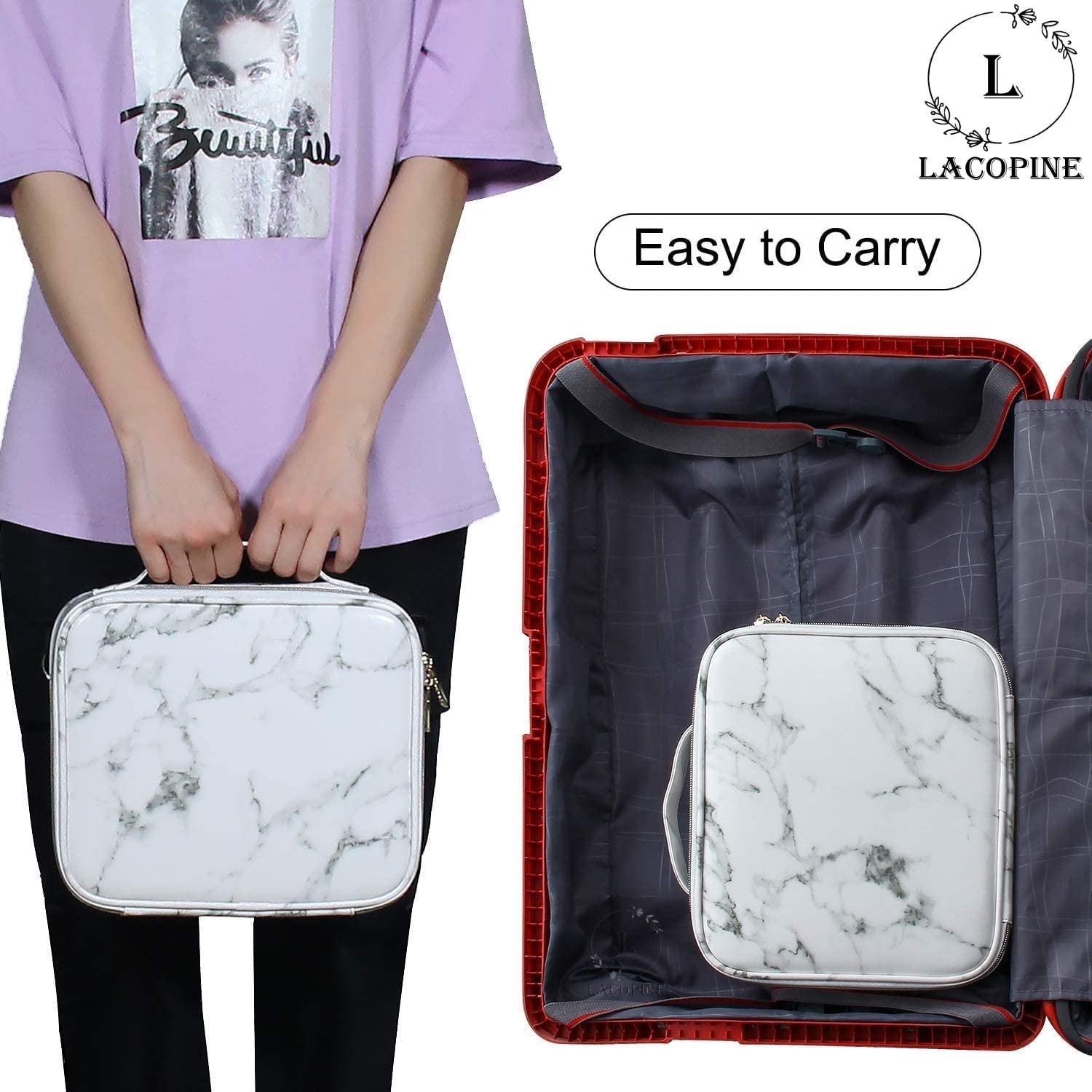 Professional Makeup Organizer Case with Adjustable Dividers & Brush Slots - Portable Cosmetic Storage Bag for Artists & Travel - Perfect for Women's Beauty Essentials & On-the-Go Makeup Application