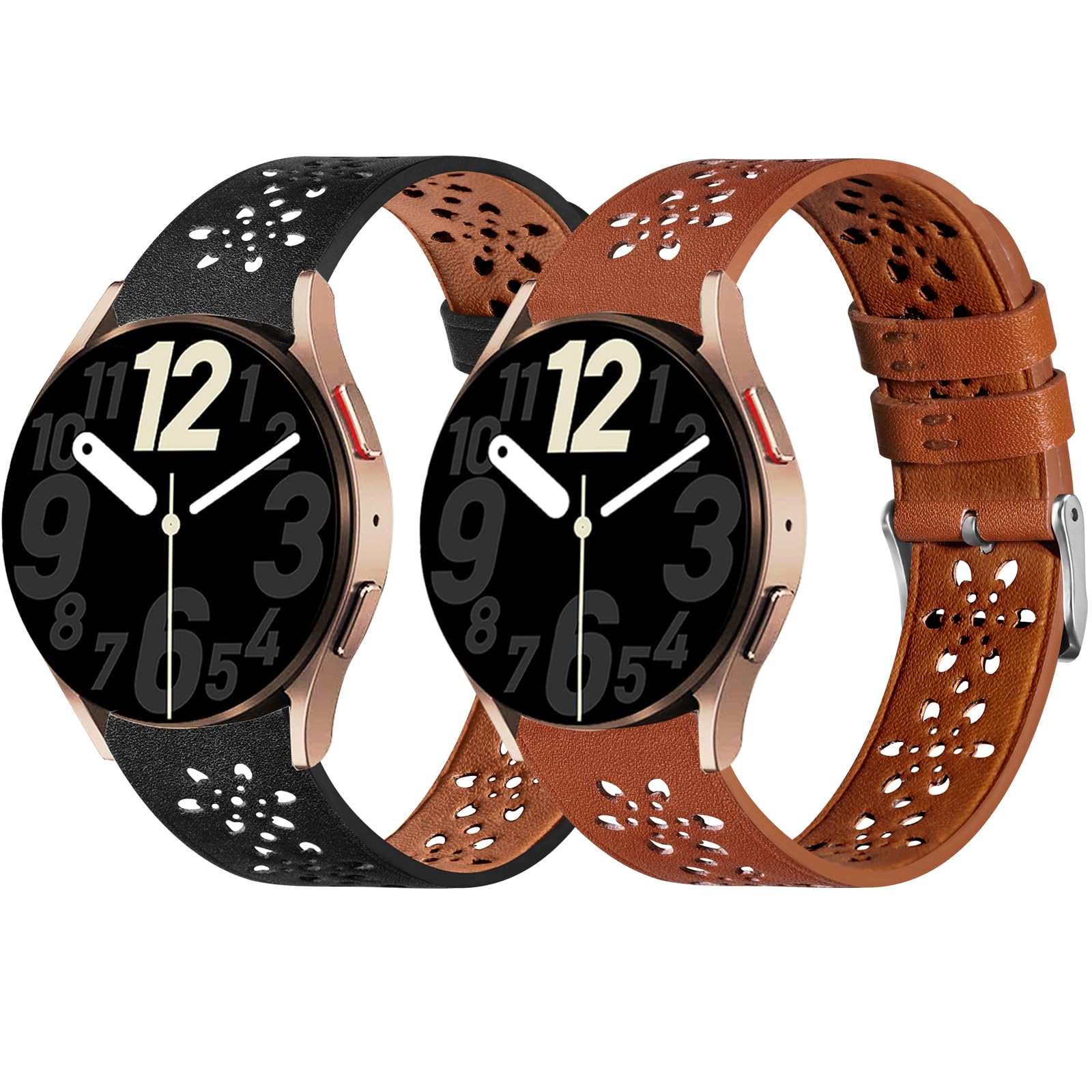 Leather Band Compatible with Samsung Galaxy Watch 6/5/4/Active 2/3 - 20mm Quick Release Breathable Hollowed Strap for 40mm 42mm 44mm 46mm Smartwatches - Perfect for Workouts, Office & Casual Wear
