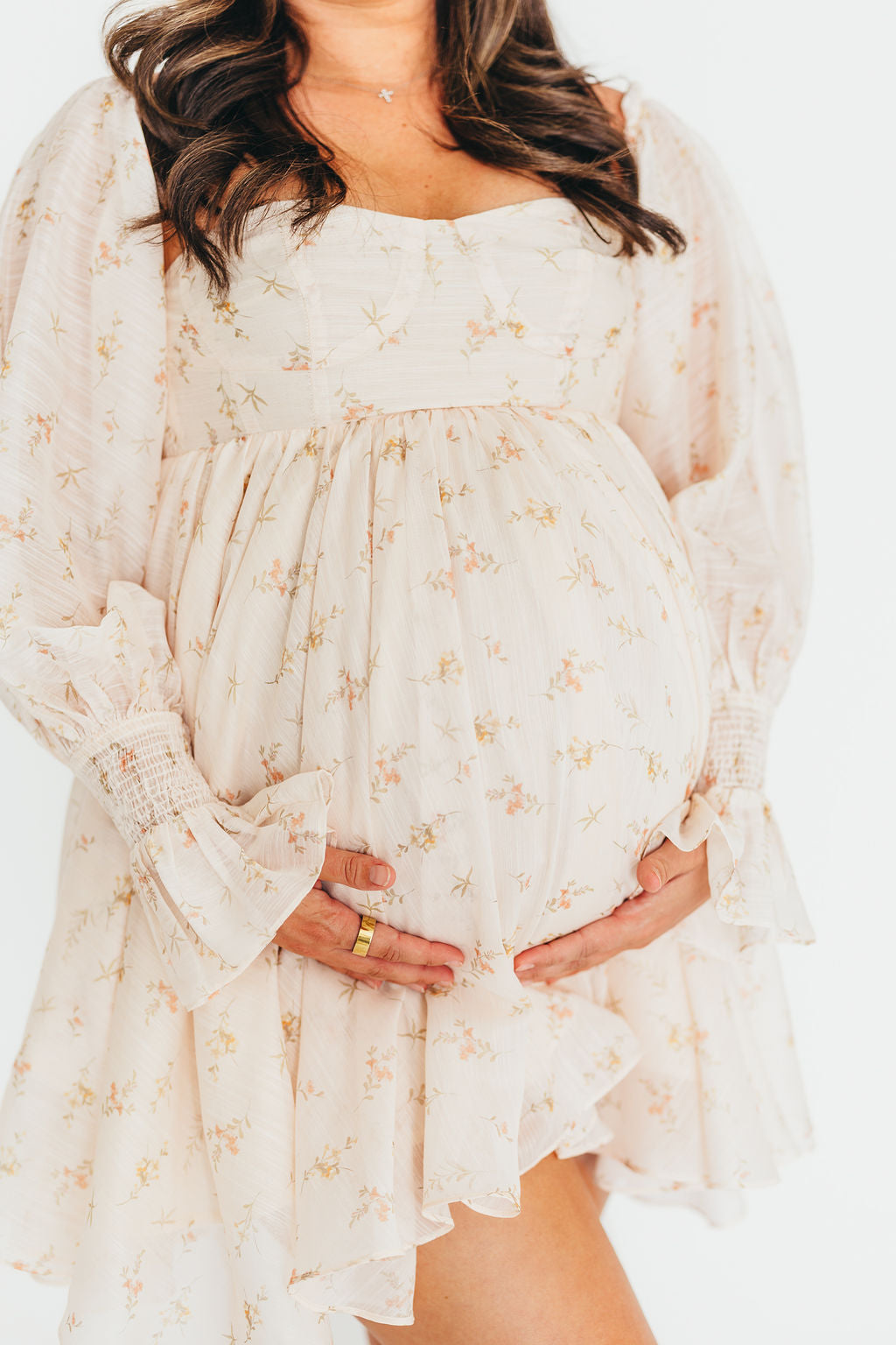 Kennedy Floral Mini Maternity Dress in Cream - Bump Friendly & Comfortable for Pregnancy, Baby Showers, and Special Occasions