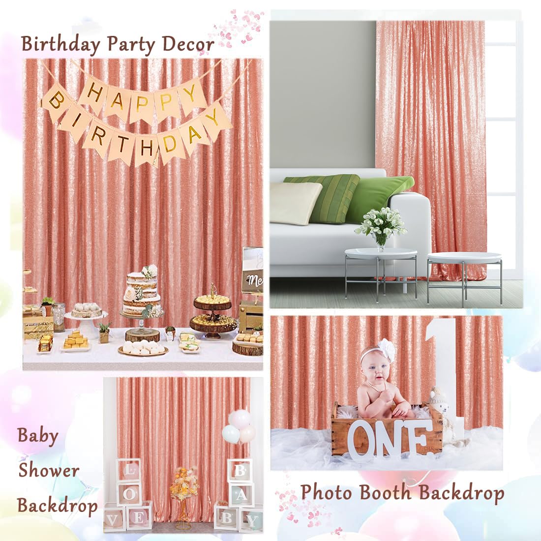 ShinyBeauty 4x8FT Blush Sequin Fabric Backdrop - Glitter Photo Studio Background for Christmas, Birthday Parties, Baby Showers & Events - Perfect for Photography, Videography & Social Media Content Creation