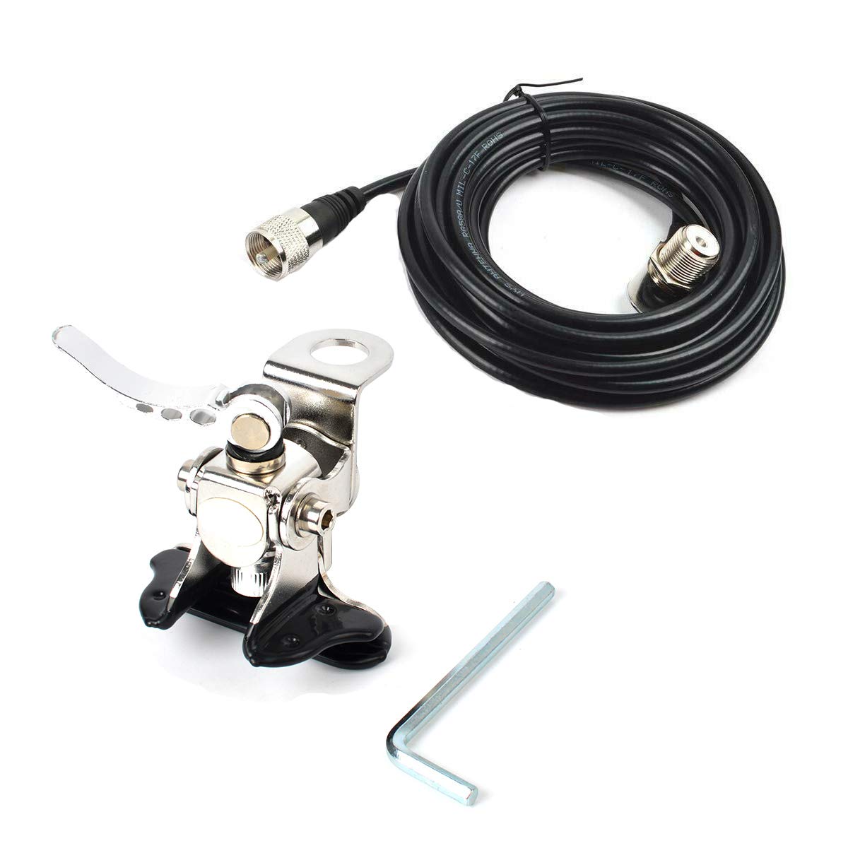 UAYESOK Car Antenna Mount Bracket Clip - Universal Trunk Lid Hatchback Mobile Radio Antenna Base with 5M/16.4ft SO239 to PL-259 RG-58 Coax Cable for Vehicle HAM CB Radio - Perfect for Off-Roading, Emergency Communication & Trucking