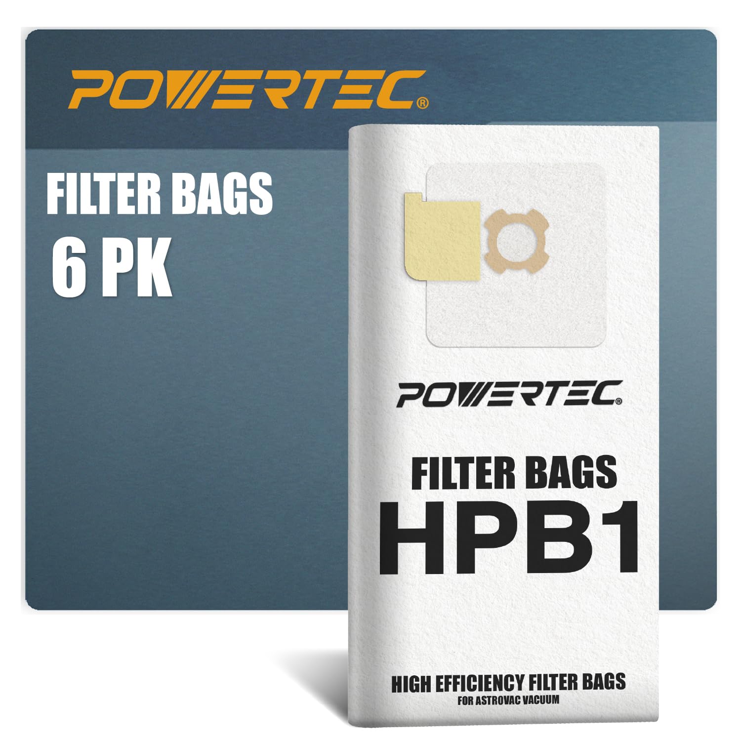 POWERTEC HPB1 Vacuum Bags 6PK - Replacement Dust Bags for AstroVac, Central Vacuum Systems & Vacumaid - High Efficiency Filter Bags for Shop Vacuums (75044-P2) - Ideal for Home Cleaning, Workshop Dust Collection & DIY Projects
