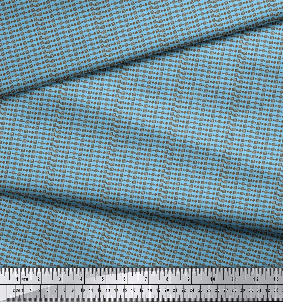 Soimoi Moss Georgette Blue Fabric by The Yard - 42 Inch Wide Aztec Geometric Printed Material for Dresses, Curtains & Home Decor | Tribal Contemporary Fusion Fashion Fabric