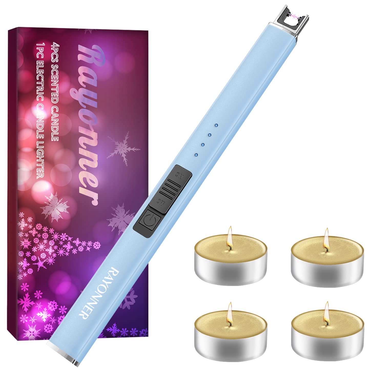 USB Electric Candle Lighter with Tea Lights - Perfect for Home Decor & Gifts (Sierra Blue)