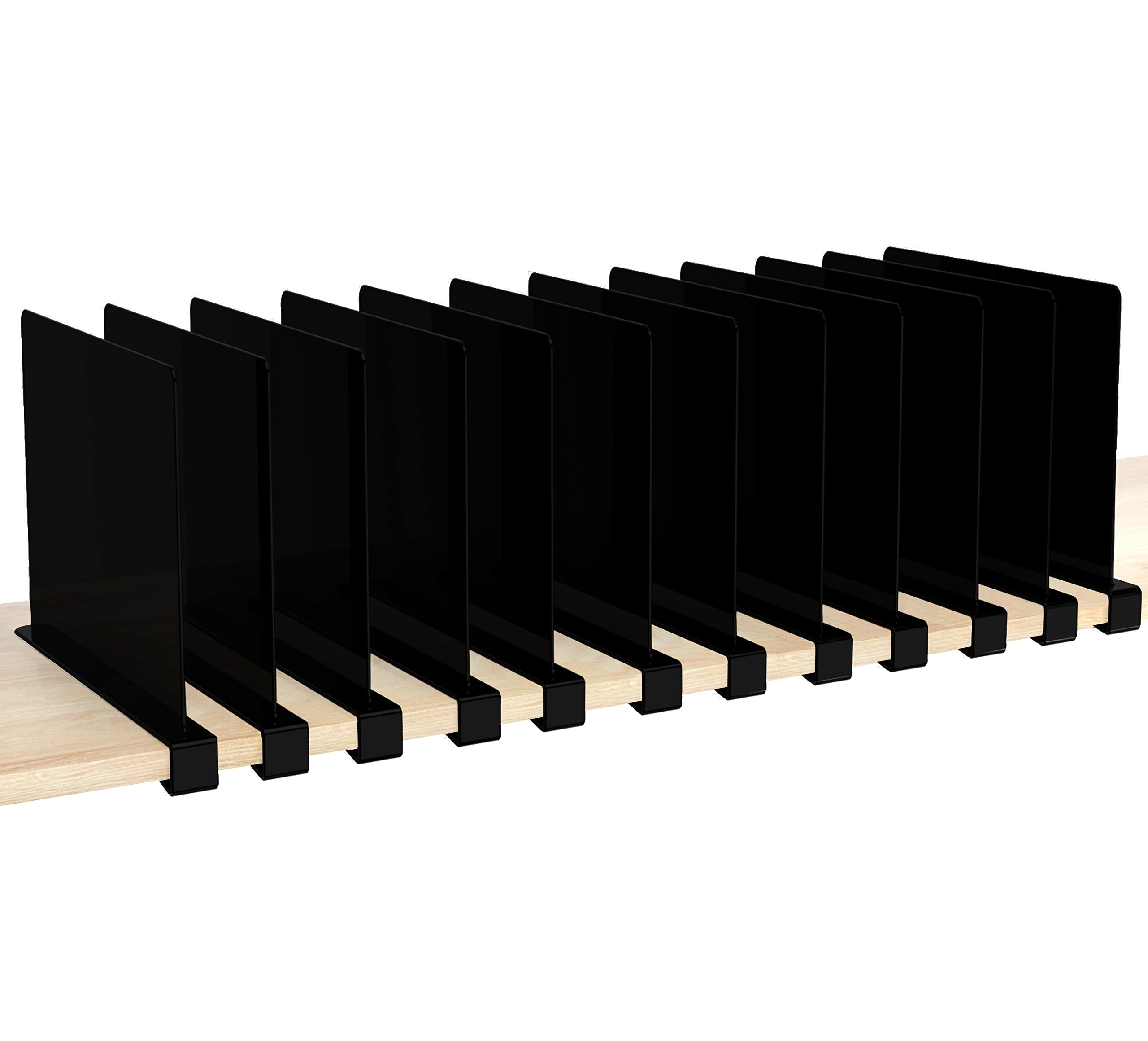HBlife 12 Pack Black Shelf Dividers - Adjustable Acrylic Bookshelf Organizer for Closet, Sweaters, Shirts & Handbags | Perfect for Bedroom, Kitchen & Office Organization | Space Saving Storage Solution