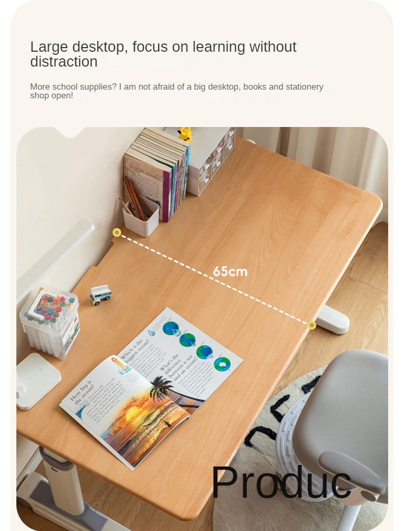 Solid Beech Wood Adjustable Lift Study Desk - Perfect for Home Office, Reading & Writing Workspace