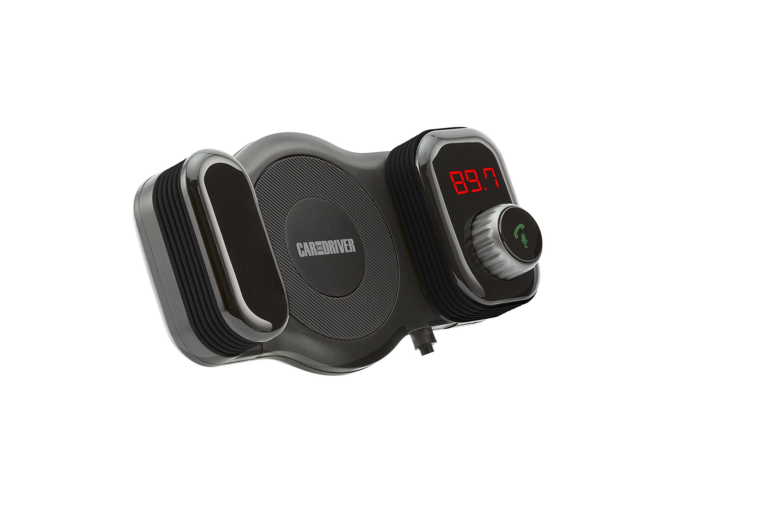 Car and Driver Bluetooth FM Transmitter with Car Vent Phone Mount | Hands-Free Calling, USB Charging, Siri Compatible, TF Card Slot, Secure Grip, Universal Fit for Streaming Audio in Car
