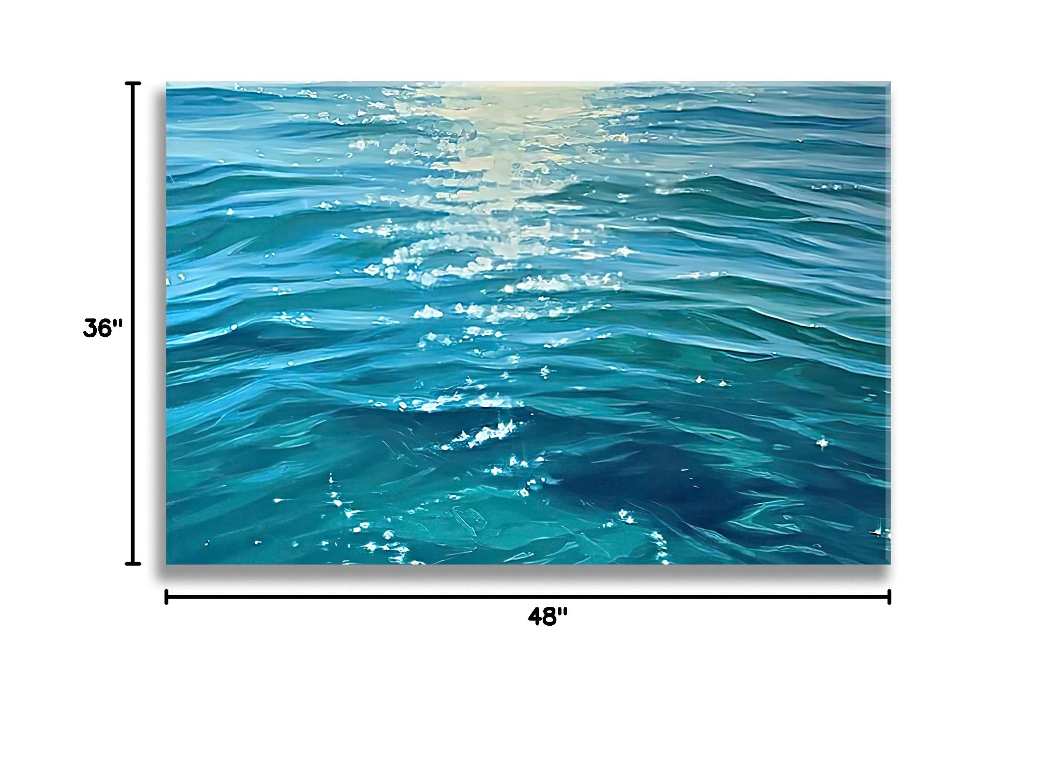Looife Ocean Wave Canvas Wall Art - Cyan Sparkling Sunset Seascape Painting, Framed Ready-to-Hang Canvas Print (48x36 Inch) - Inspirational Beach Decor for Living Room, Office & Coastal Home Decor