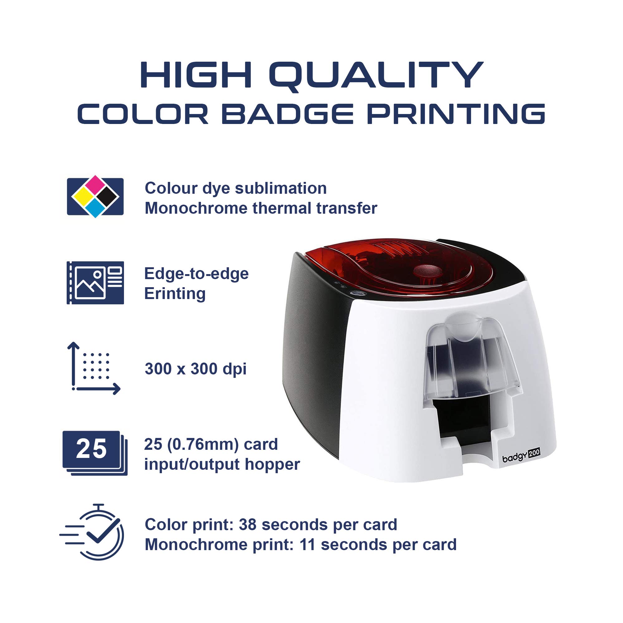Evolis Badgy200 Single-Sided ID Card Printer for Schools, Offices & Events - High-Quality Plastic Card Printing Solution