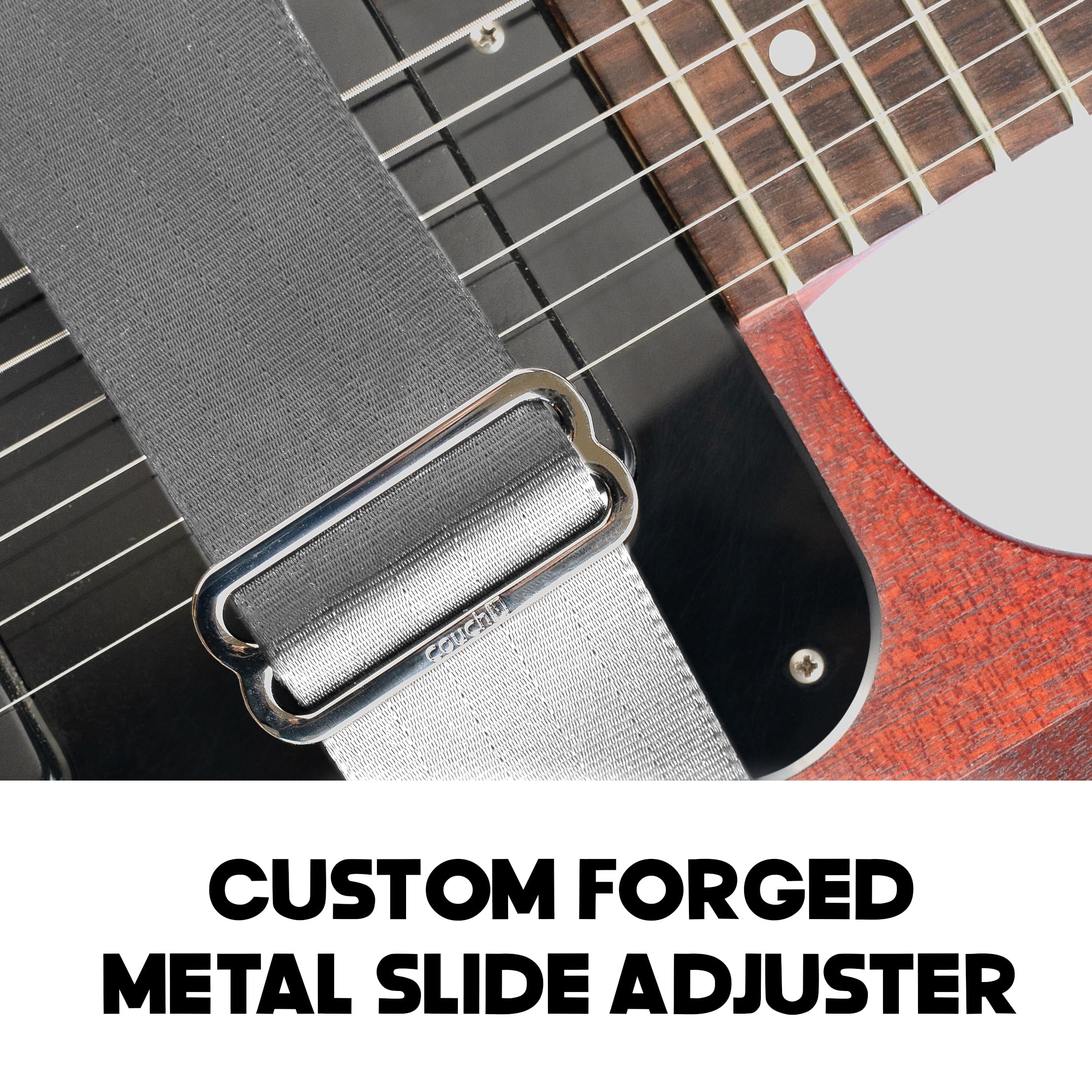 Recycled Seatbelt Guitar Strap - Made in USA | Adjustable & Durable Silver Guitar Strap for Acoustic/Electric Guitars | Perfect for Live Performances & Studio Sessions