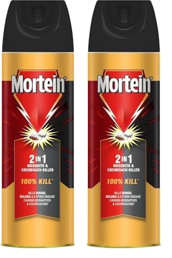 Mortein 200ml 2-in-1 Mosquito & Cockroach Killer Spray - Fast-Acting Insecticide with Lemon Fragrance | 100% Kill Guarantee | Indoor & Outdoor Pest Control for Home, Kitchen, Garden (Pack of 2)