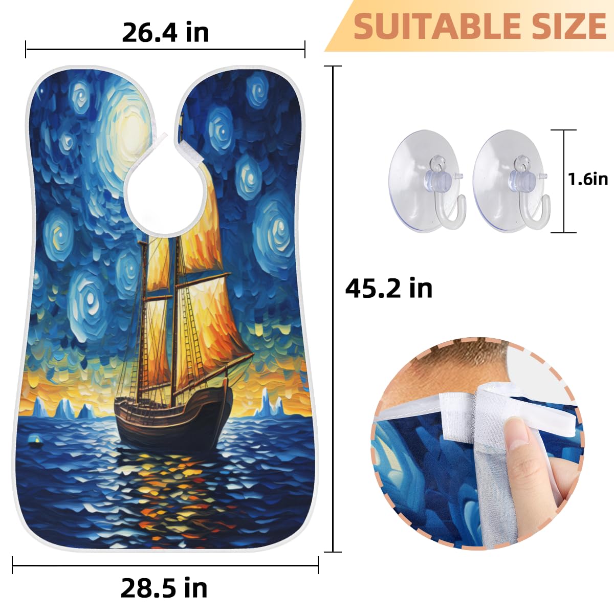Sailboat Oil Painting Beard Shaving Bib for Men - Waterproof Barber Cape for Haircut, Makeup & Hair Dye - Artist & Salon Apron with Sink Protector - Perfect Gift for Barbers & Stylists (Great for Home Grooming & Professional Salon Use)