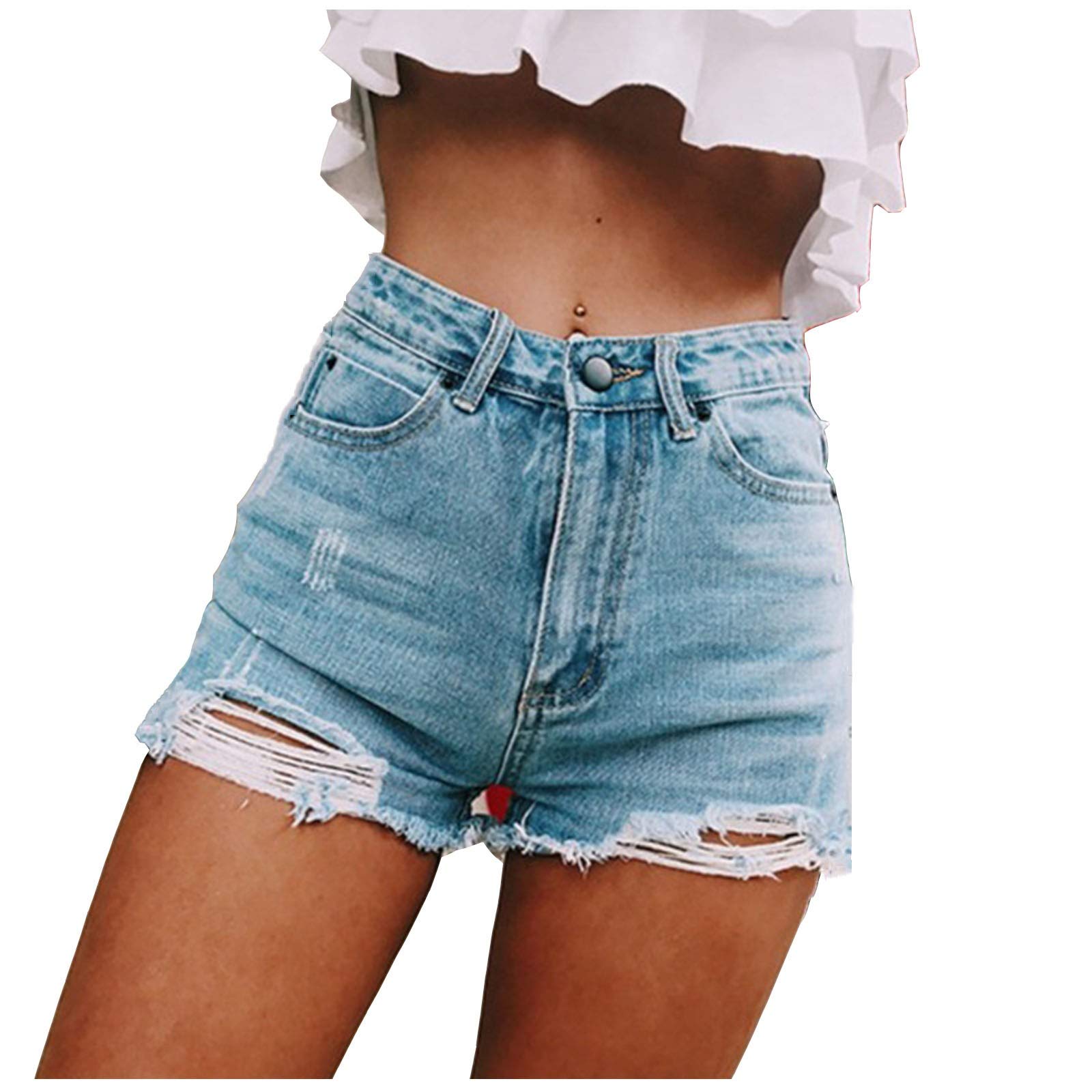 **Women's High Waist Ripped Jeans - Cotton Polyester Stretch Denim Pants for Casual Wear & Everyday Outfits**