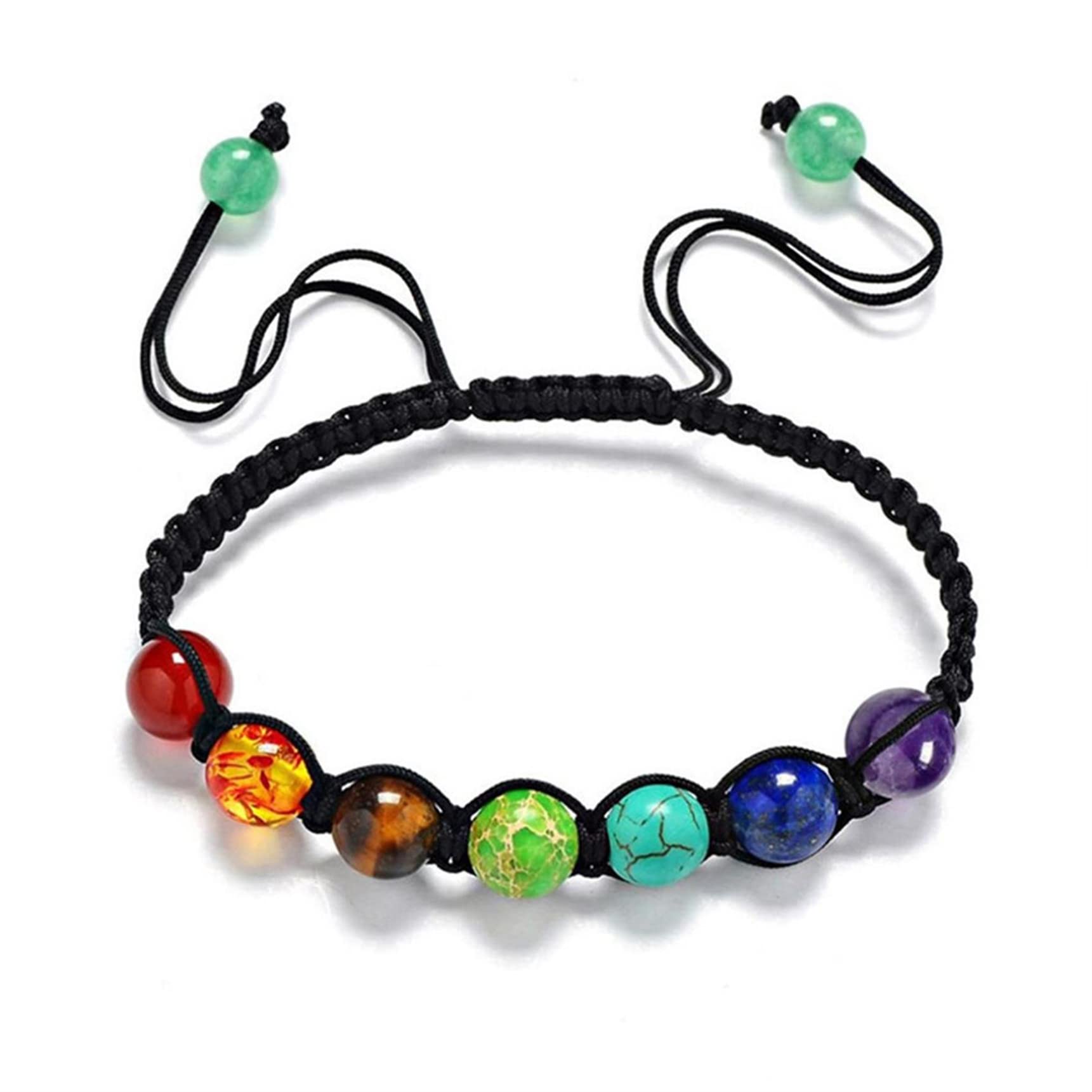7 Chakra Stone Crystal Stretch Bracelet - Adjustable Braided Rope Beaded Hand Chain for Women & Girls | Yoga, Meditation, Healing & Spiritual Jewelry Gift